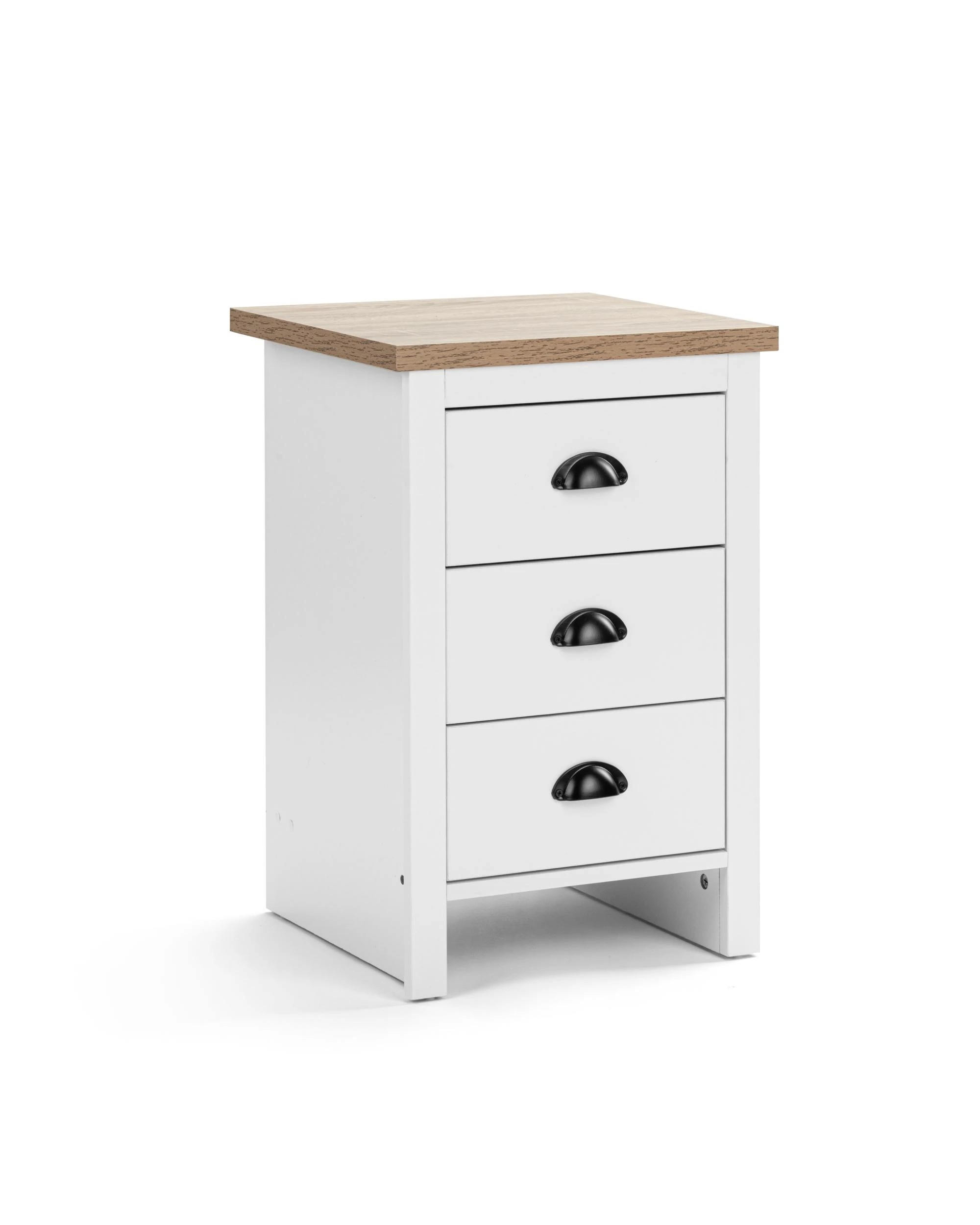 1 Kodu Bedside Table 3 Drawer Side Table Nightstand 3 Drawers White and Oak, 1 of 9