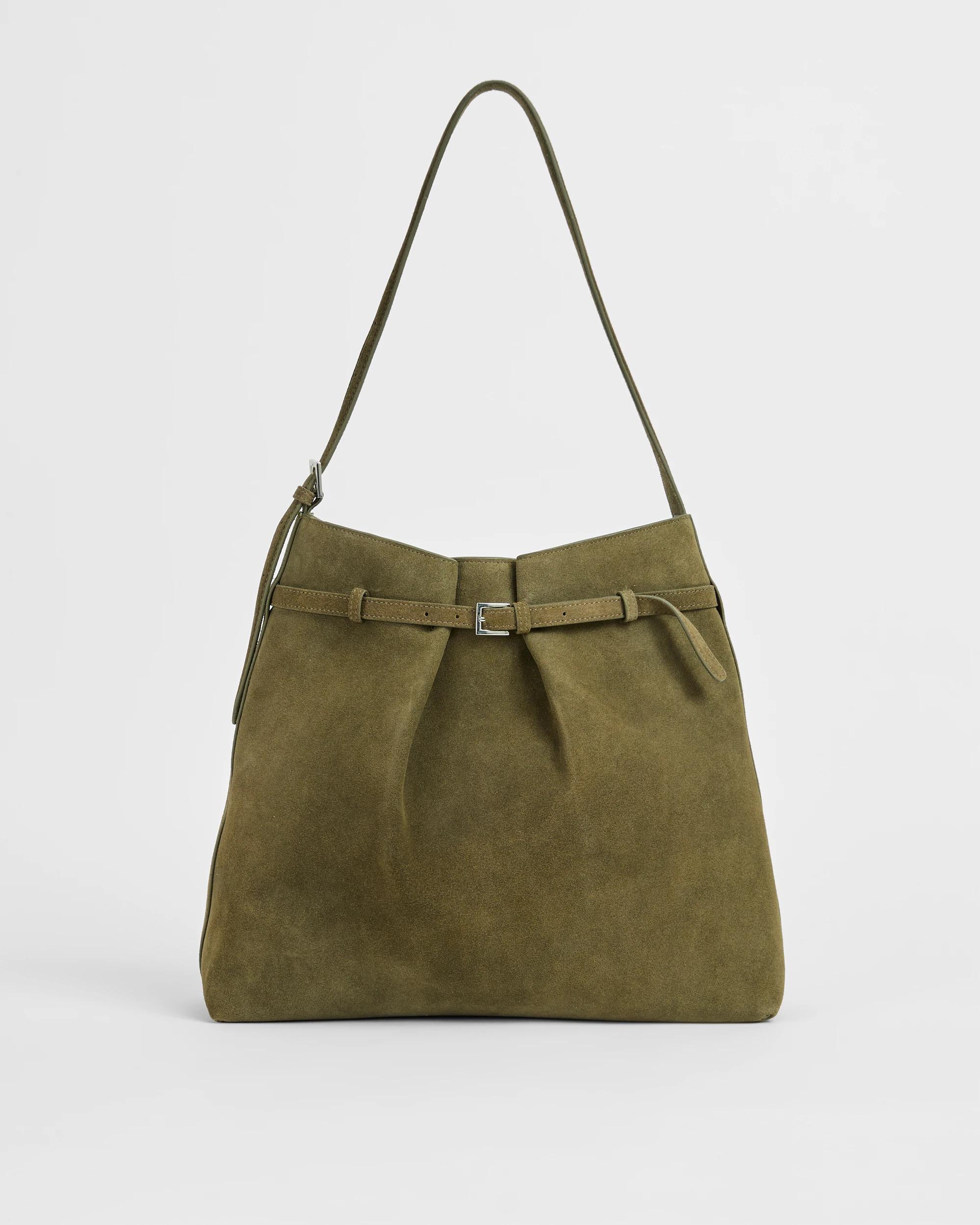 1 Target Woman Premium Suede Leather Belted Bucket Bag KHAKI, 1 of 3