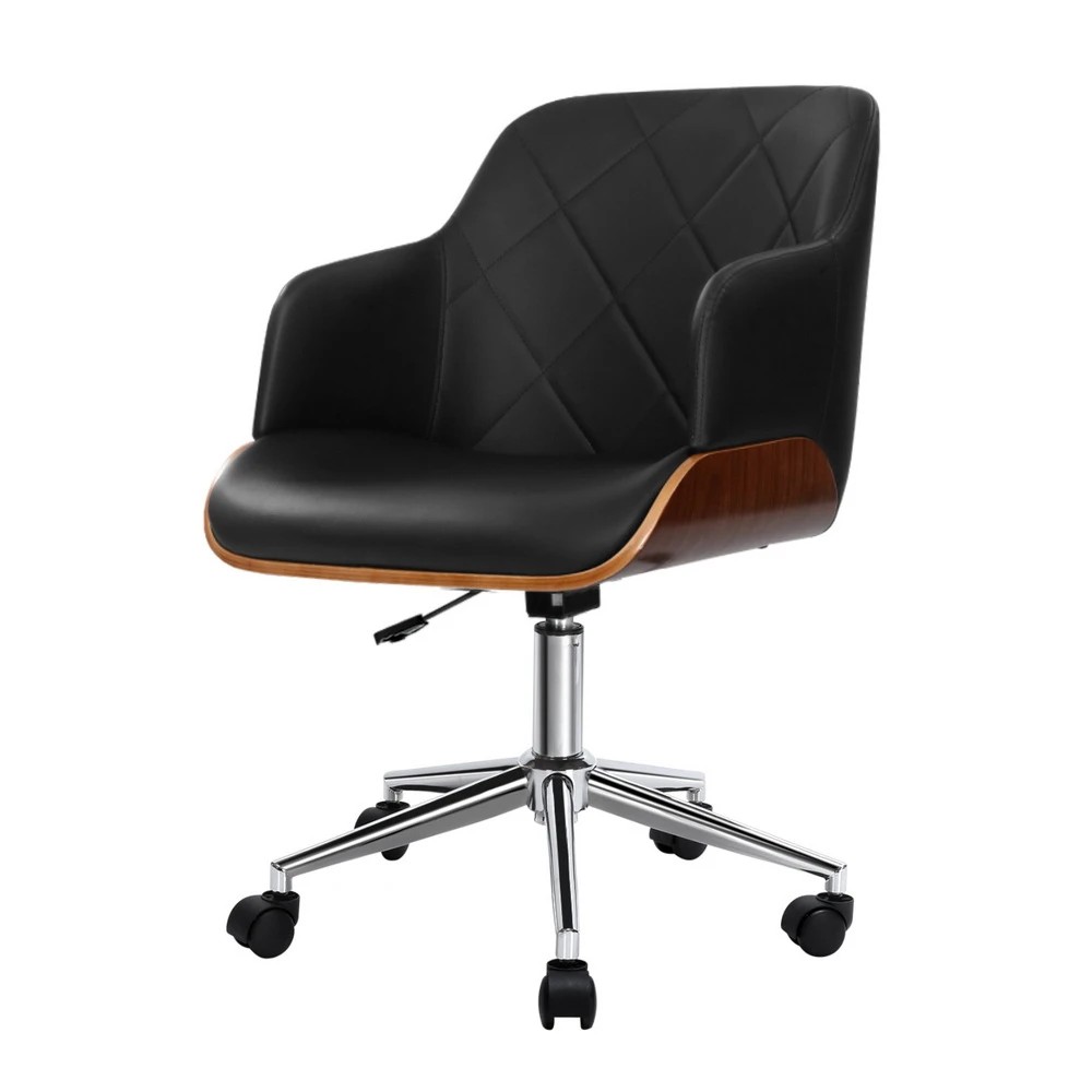 1 Artiss Wooden Office Chair Fabric Seat - Black, 1 of 5