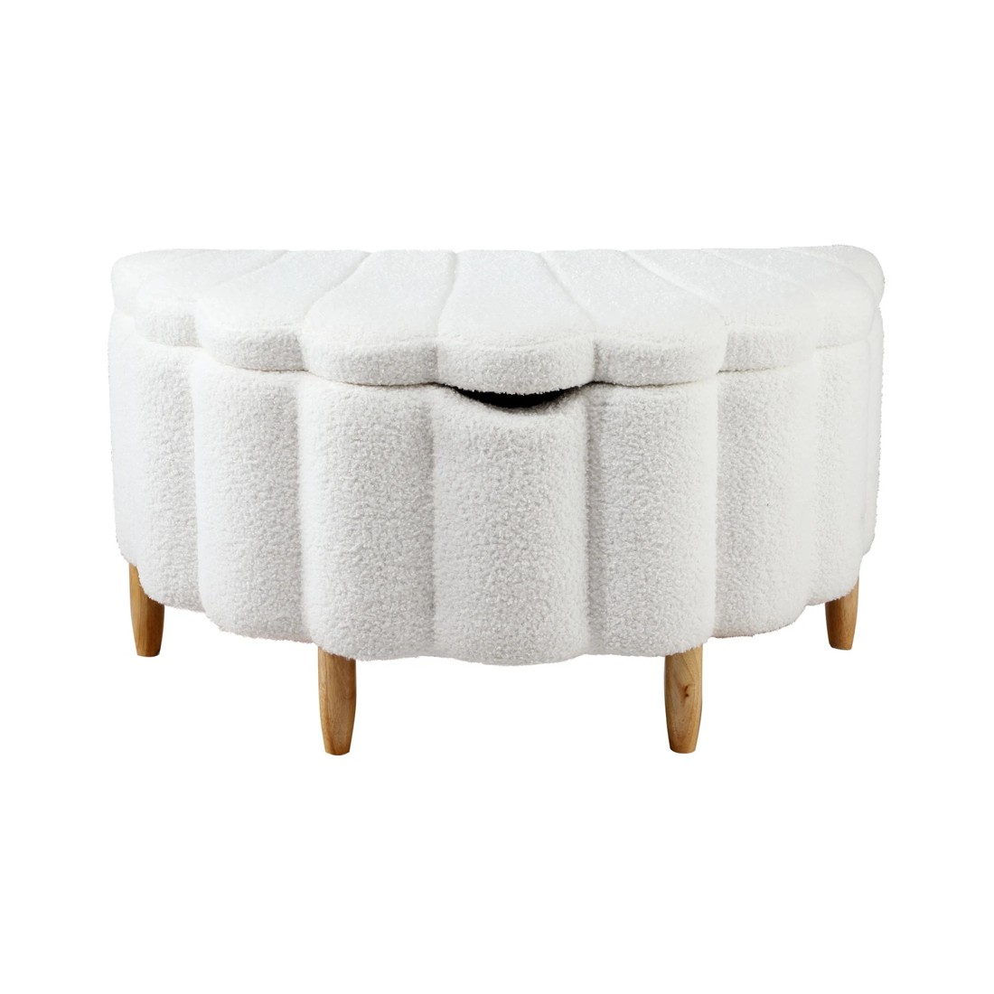 9 Oikiture Storage Ottoman Scallop Boucle Blanket Box Fleece Foot Stool Seat Chest
 - White, 9 of 10