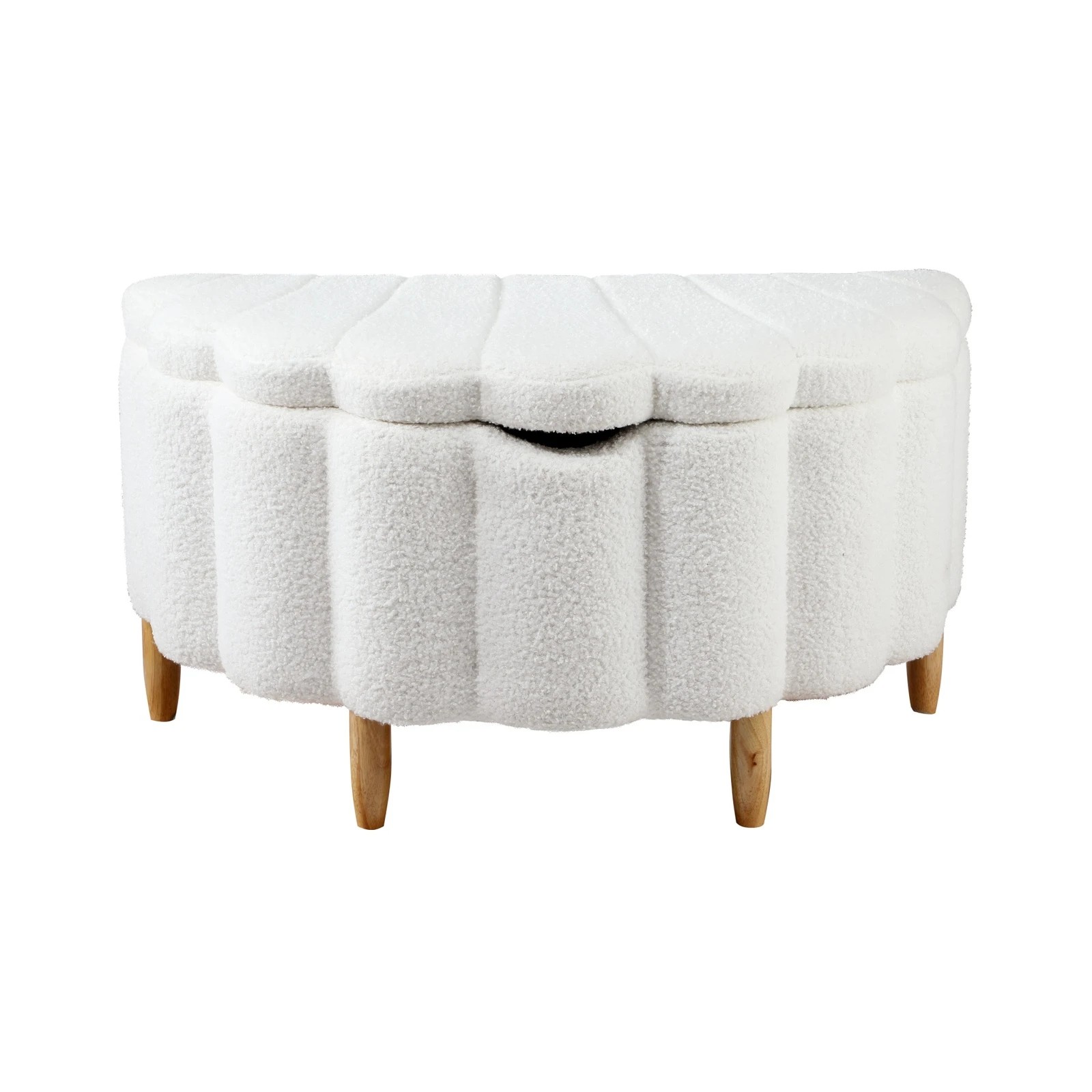 9 Oikiture Storage Ottoman Scallop Boucle Blanket Box Fleece Foot Stool Seat Chest
 - White, 9 of 10