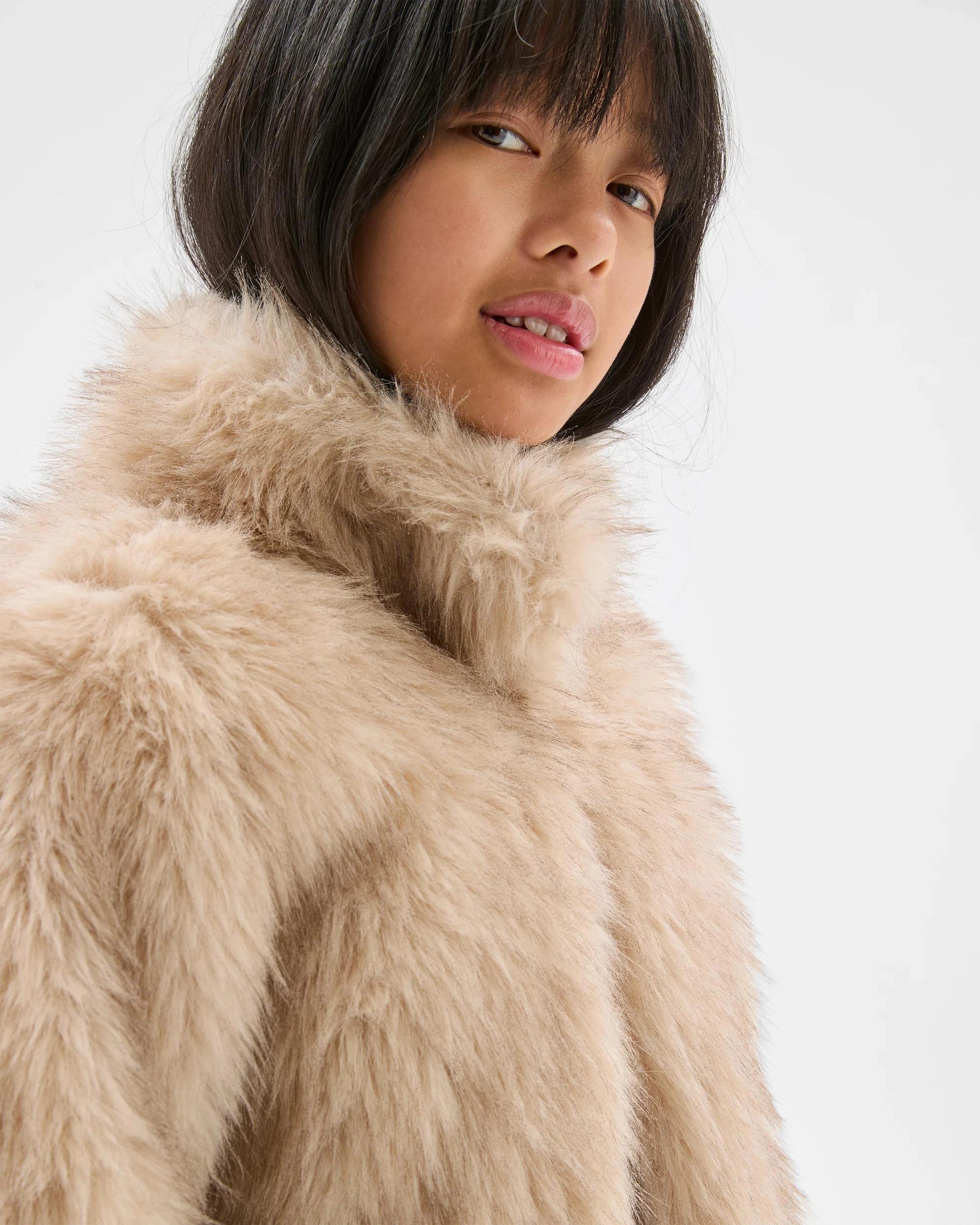 3 Target Kids Faux Fur Longline Jacket CREAM, 3 of 7