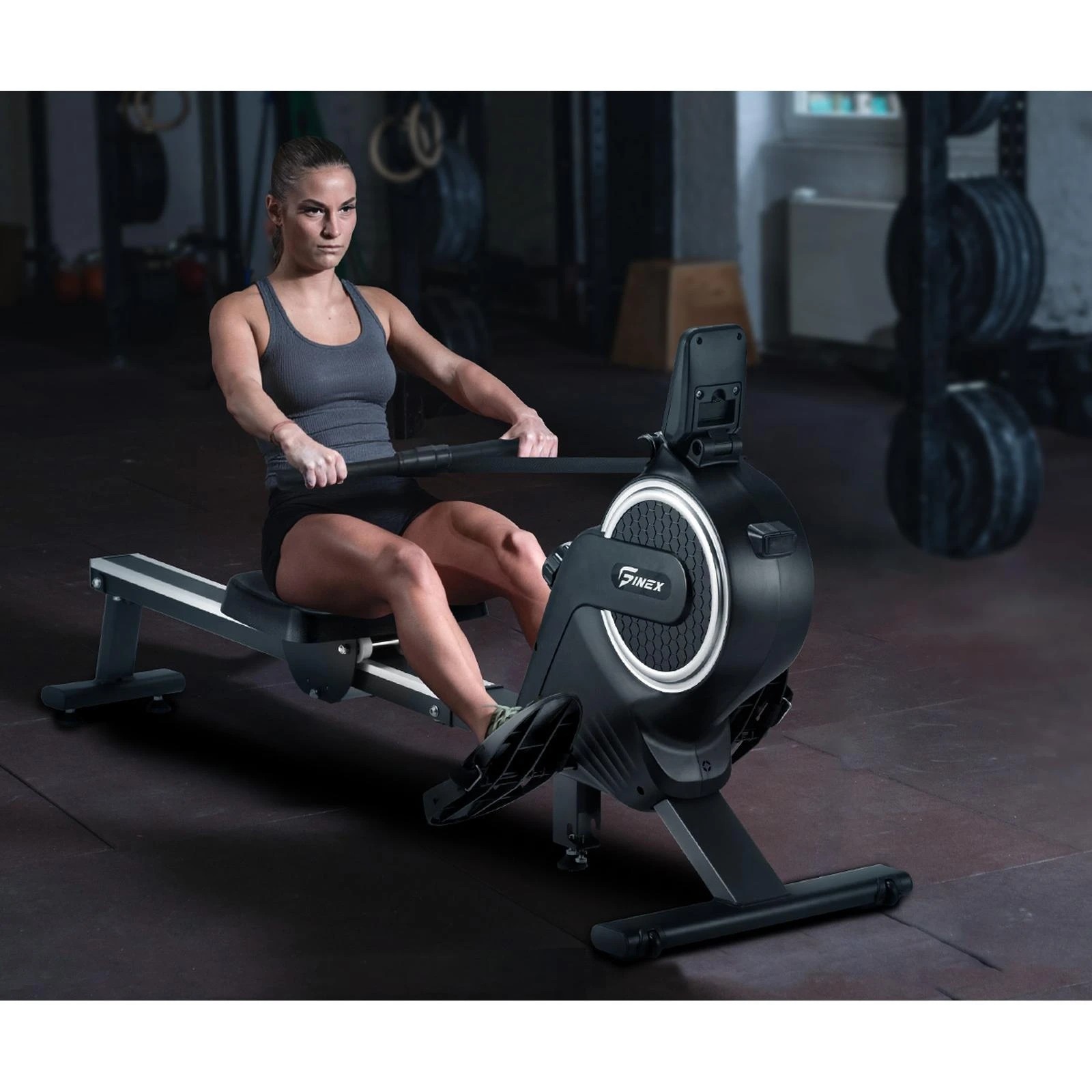 4 Finex Rowing Machine Rower Magnetic Aluminium - Black, 4 of 8