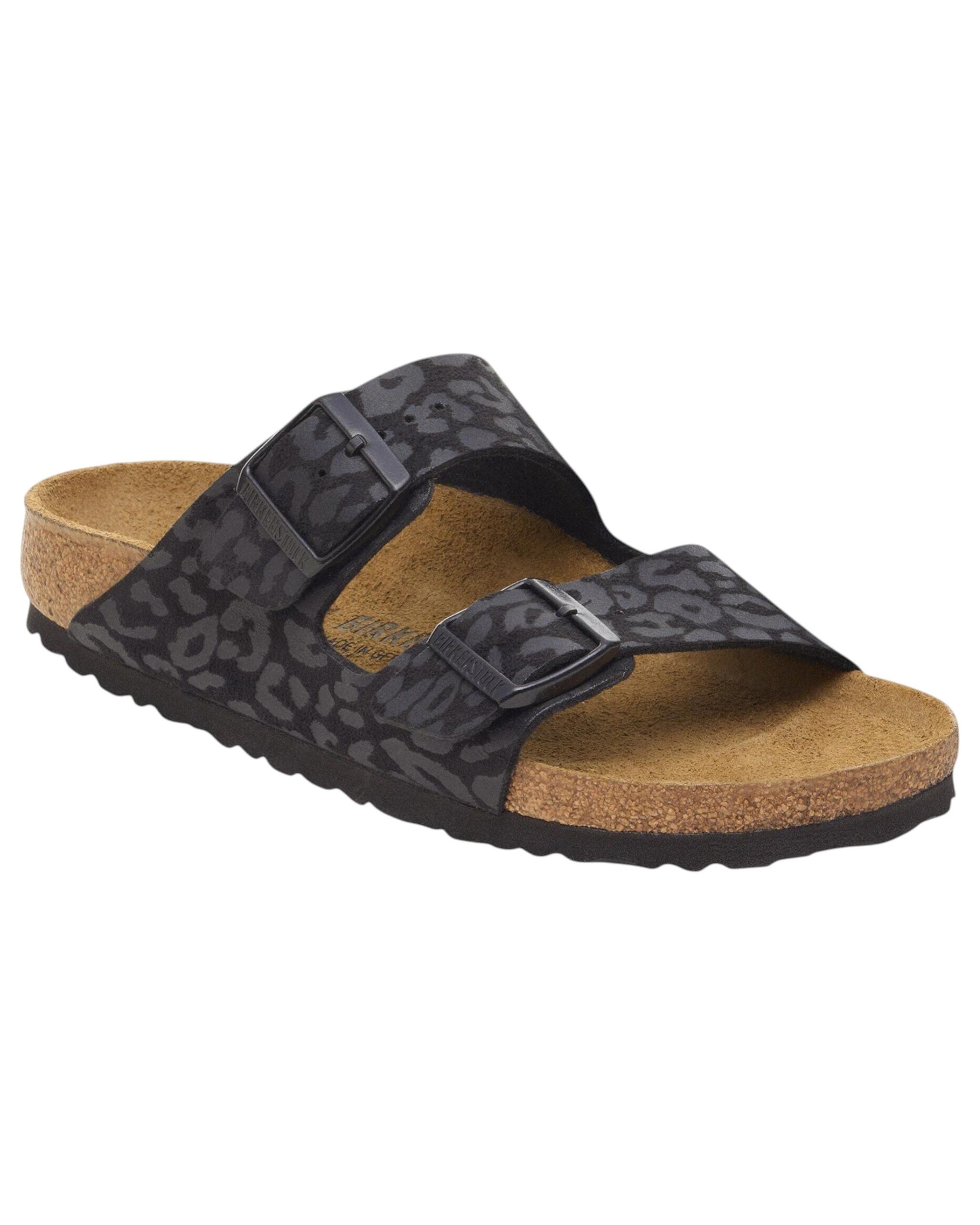 1 Birkenstock Womens Arizona Vegan Synthetic Narrow Slip On Sandals LEO BLACK, 1 of 8