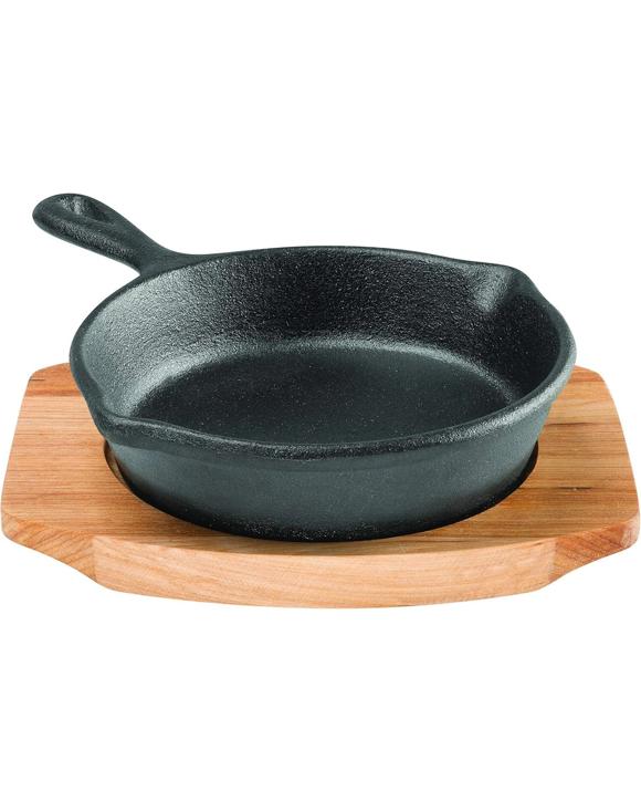 Pyrolux Pyrocast Skillet Cast Iron Fry Pan 10cm with Maple Tray Black