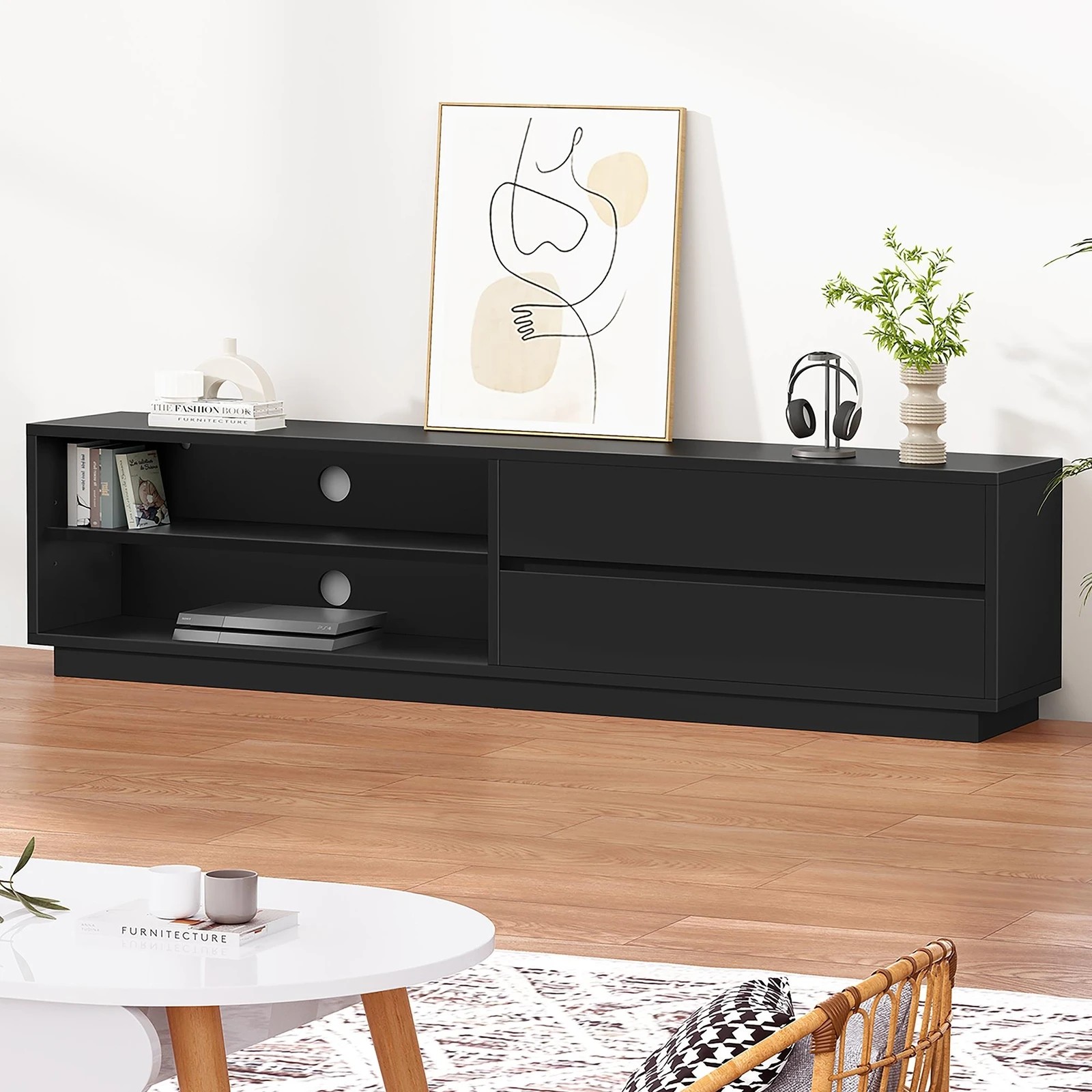 3 Alfordson Entertainment Unit TV Cabinet Stand Storage Drawer 180cm - Black, 3 of 10