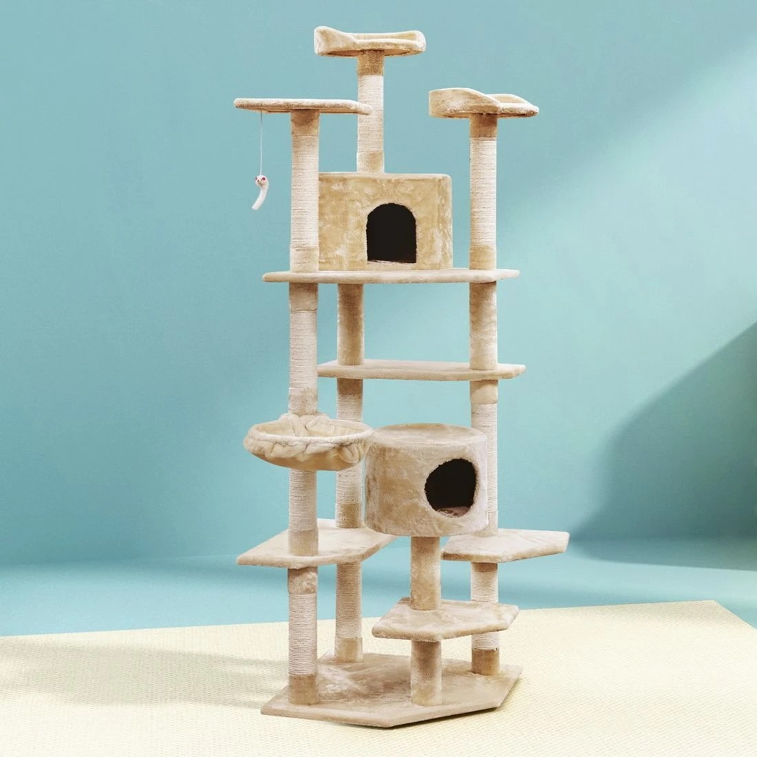 1 i.Pet Cat Tree 203cm Tower Scratching Post Scratcher Condo Trees House Bed - Beige, 1 of 7