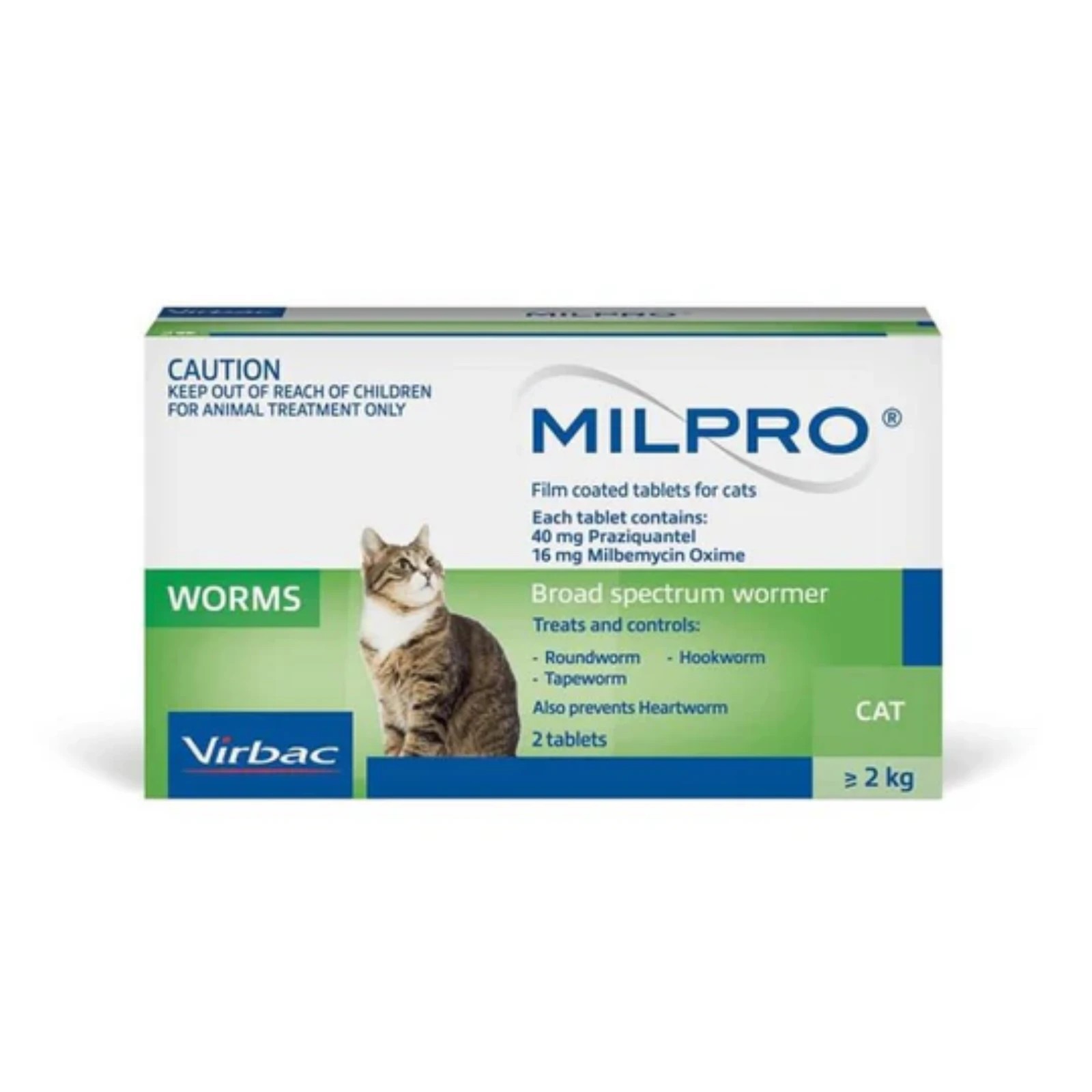 1 Milpro Wormer For Cats 2kg To 8kg 2 Pack, 1 of 2