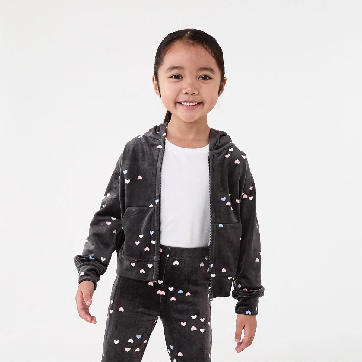 1 Velour Zip Through Sweatshirt Hearts, 1 of 10