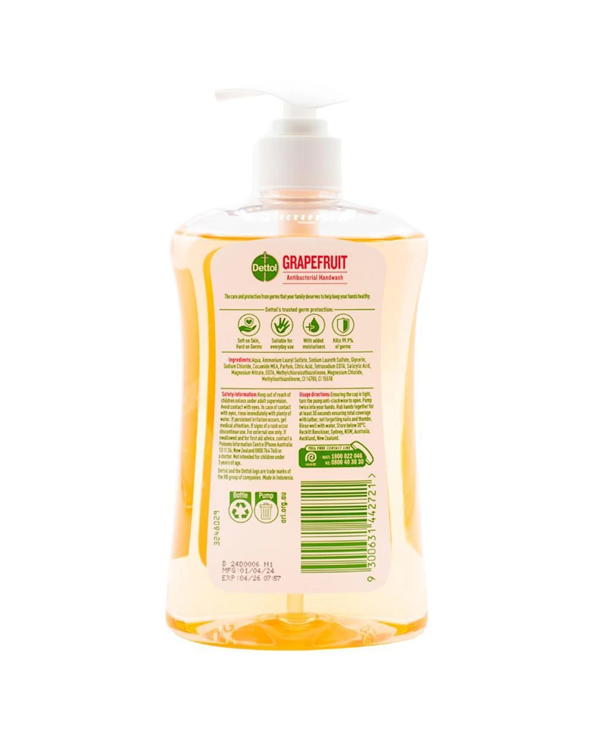 3 Dettol 6PK Liquid Pump Hand Wash Antibacterial Grapefruit 500ml - Yellow, 3 of 3