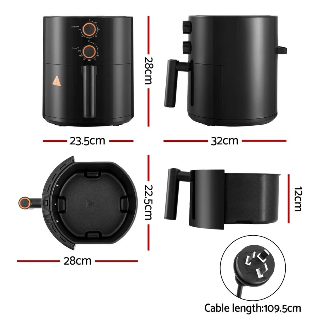 2 Devanti 4L Air Fryer Knob Control 1500W - Black, 2 of 7