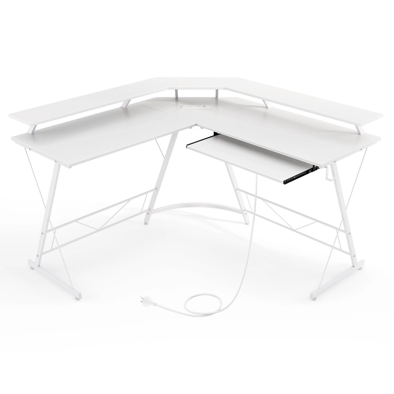 1 Costway L-Shaped Office Computer Desk Reversible Study Writing Table w/Keyboard Tray, 1 of 3