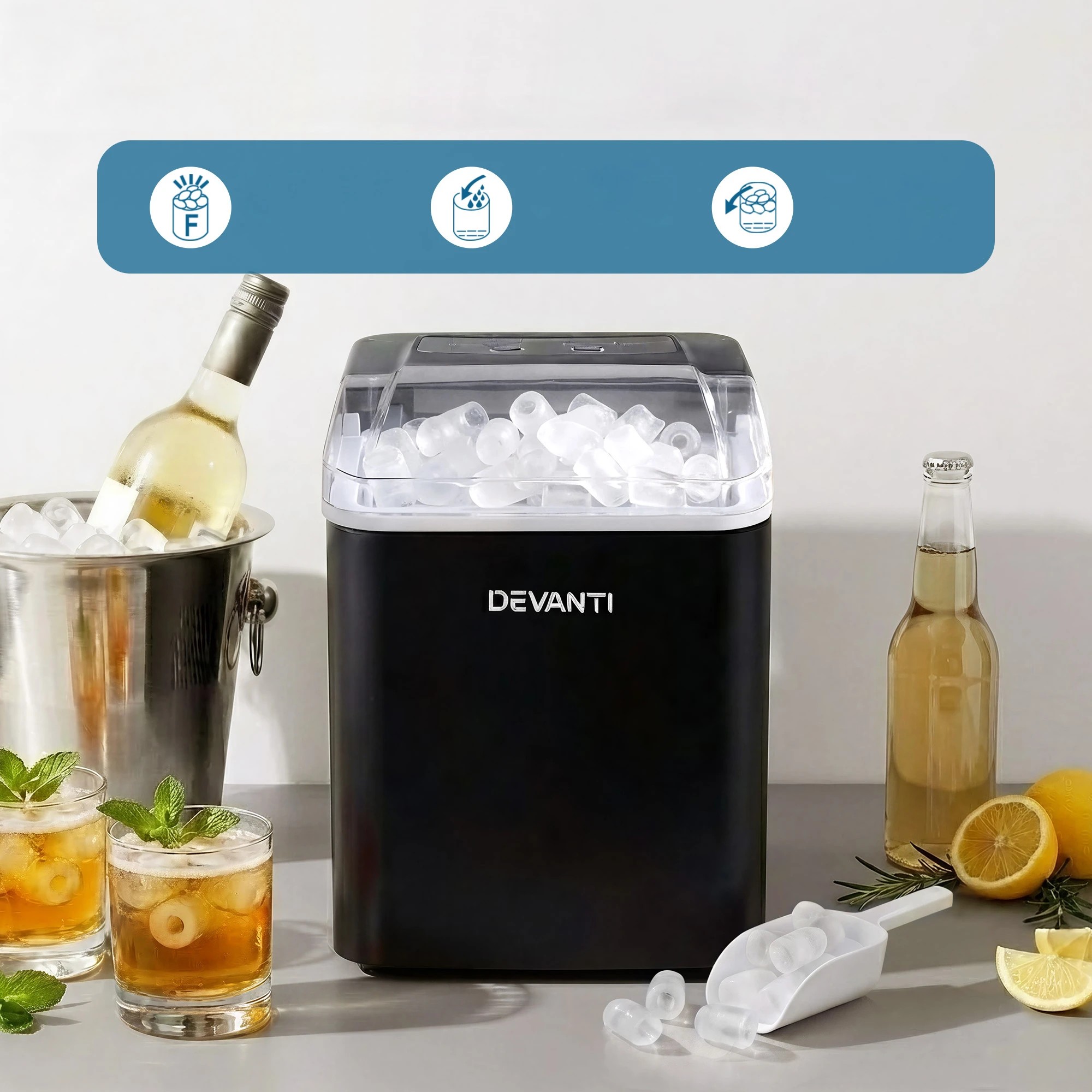 6 Devanti Ice Maker Machine Portable  Countertop w/Self Cleaning - Black, 6 of 10