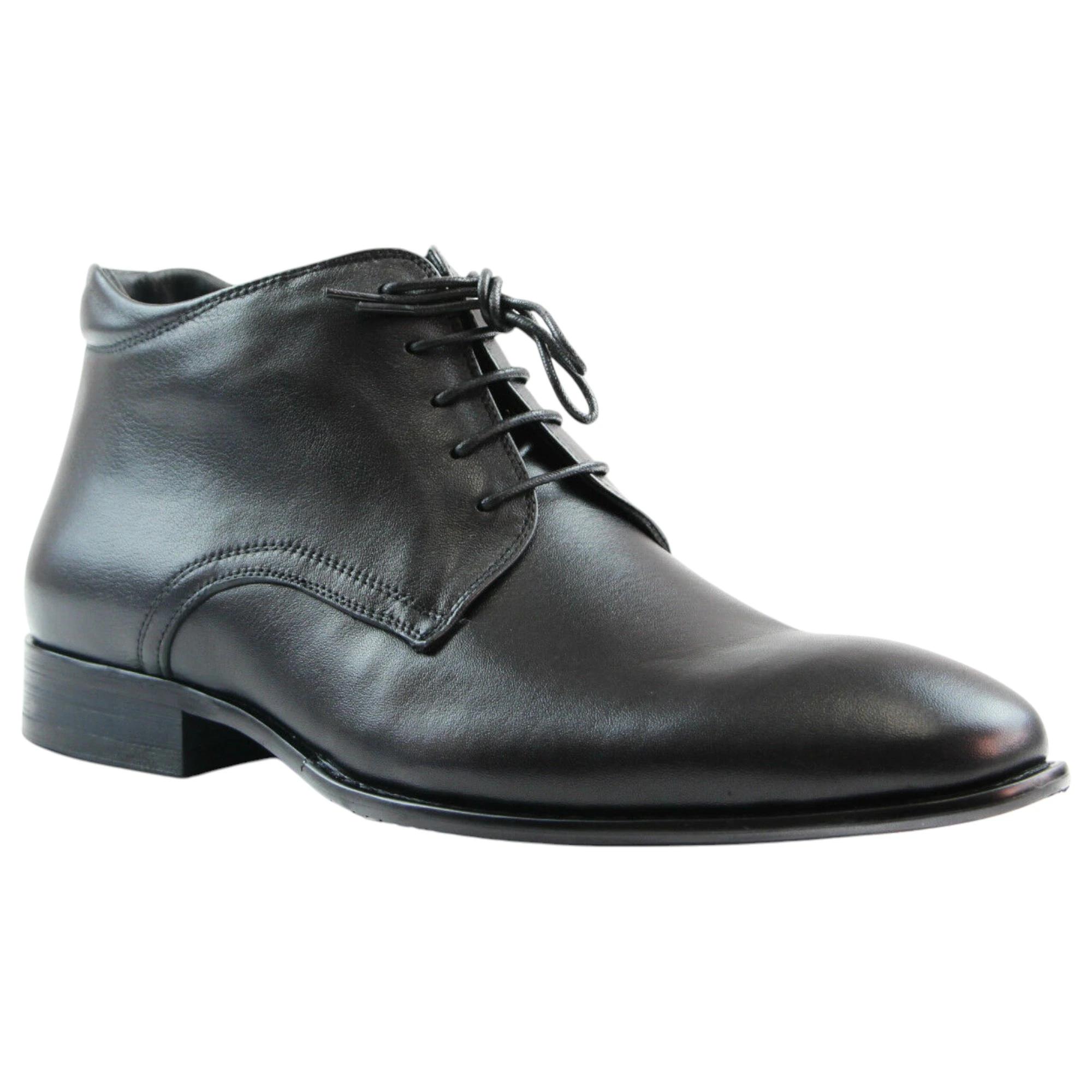 1 Zasel Mens Cosmo Formal Leather Lace Up Dress Casual Wedding Boots BLACK, 1 of 4