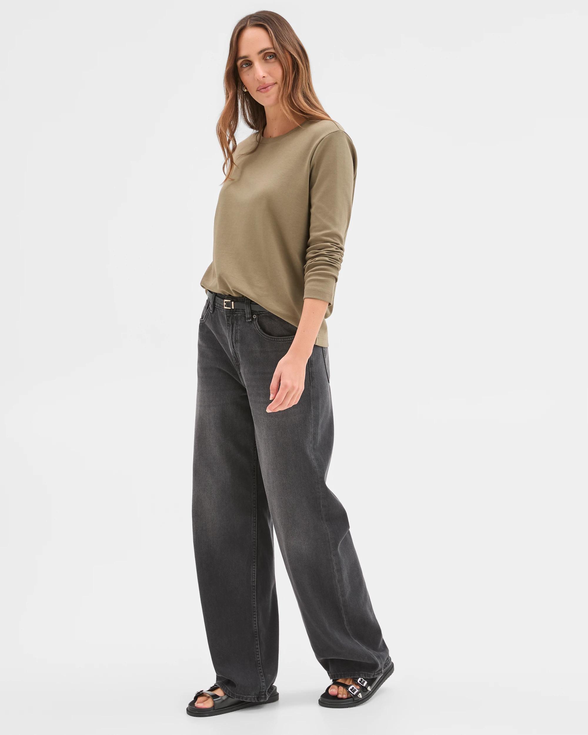 3 Target Woman Australian Cotton Classic Long Sleeve Crew Neck T-Shirt DUSTY OLIVE, 3 of 7