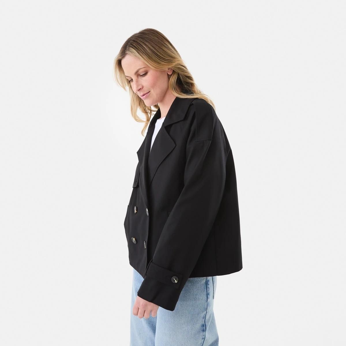 3 Crop Trench Coat Black, 3 of 8