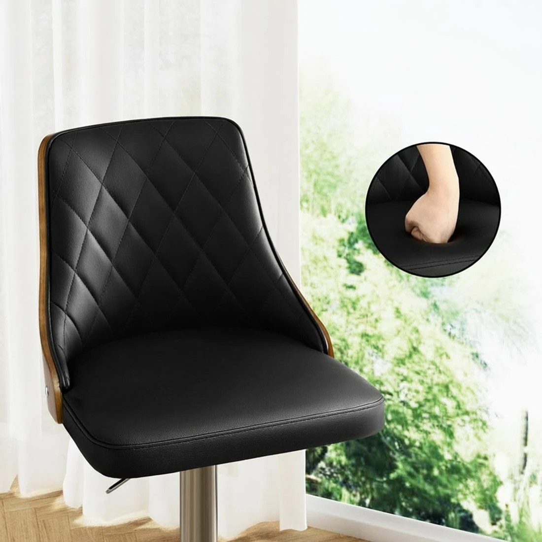 6 Artiss Bar Stool Bentwood Swivel Adjustable Kitchen Counter Stool Leather - Black, 6 of 7