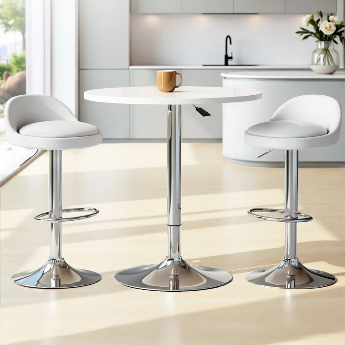 3 Artiss Bar Table and Stools Set Dining Desk Kitchen Chairs Cafe Pub - White, 3 of 5
