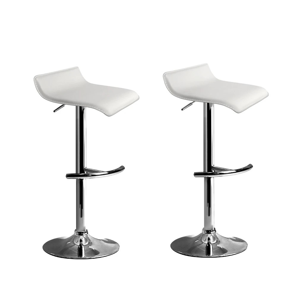 1 Artiss 2x Bar Stools Adjustable Gas Lift Chairs - White, 1 of 8