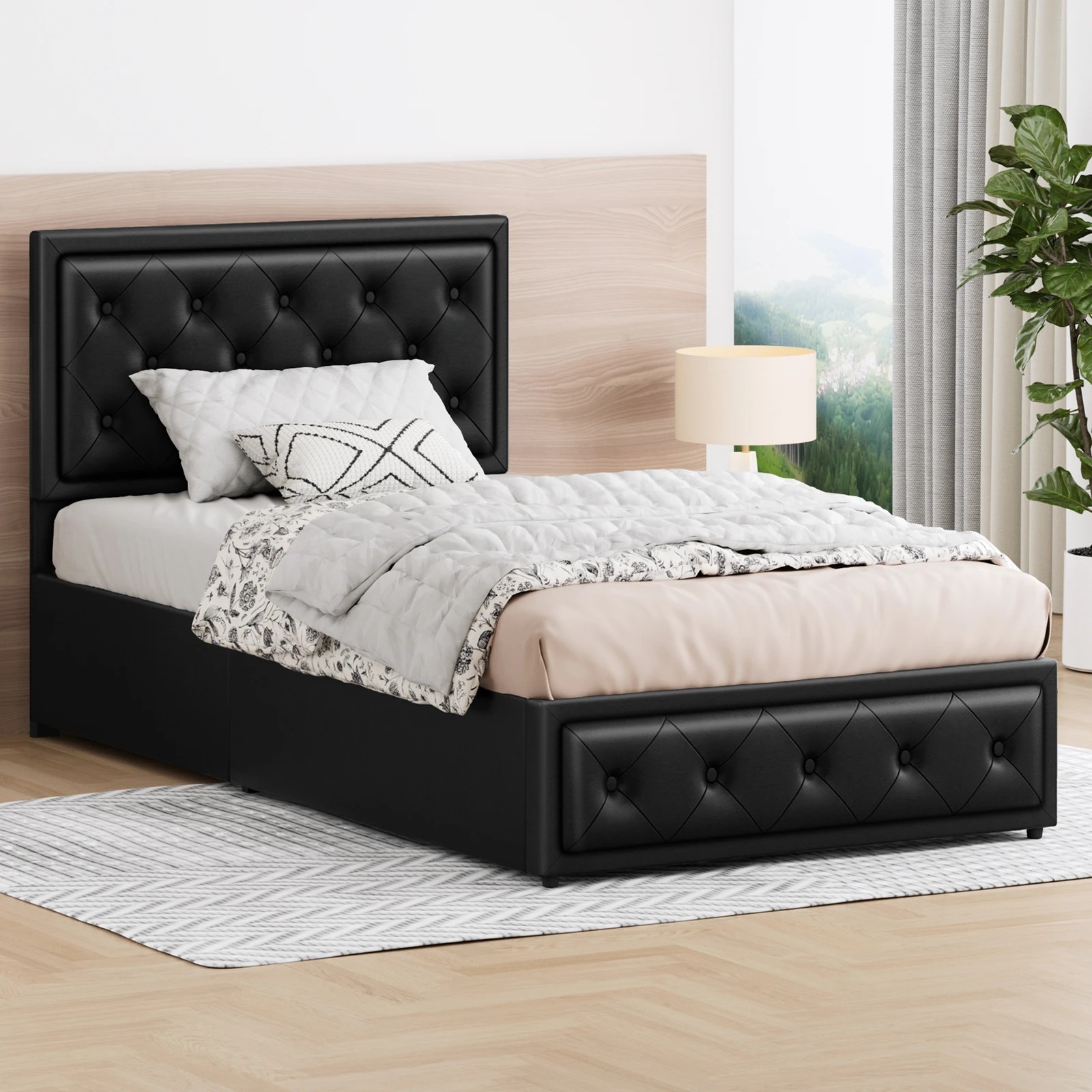 2 Alfordson Bed Frame King Single Gas Lift Storage Mattress Base Leather Dinana - Black, 2 of 10