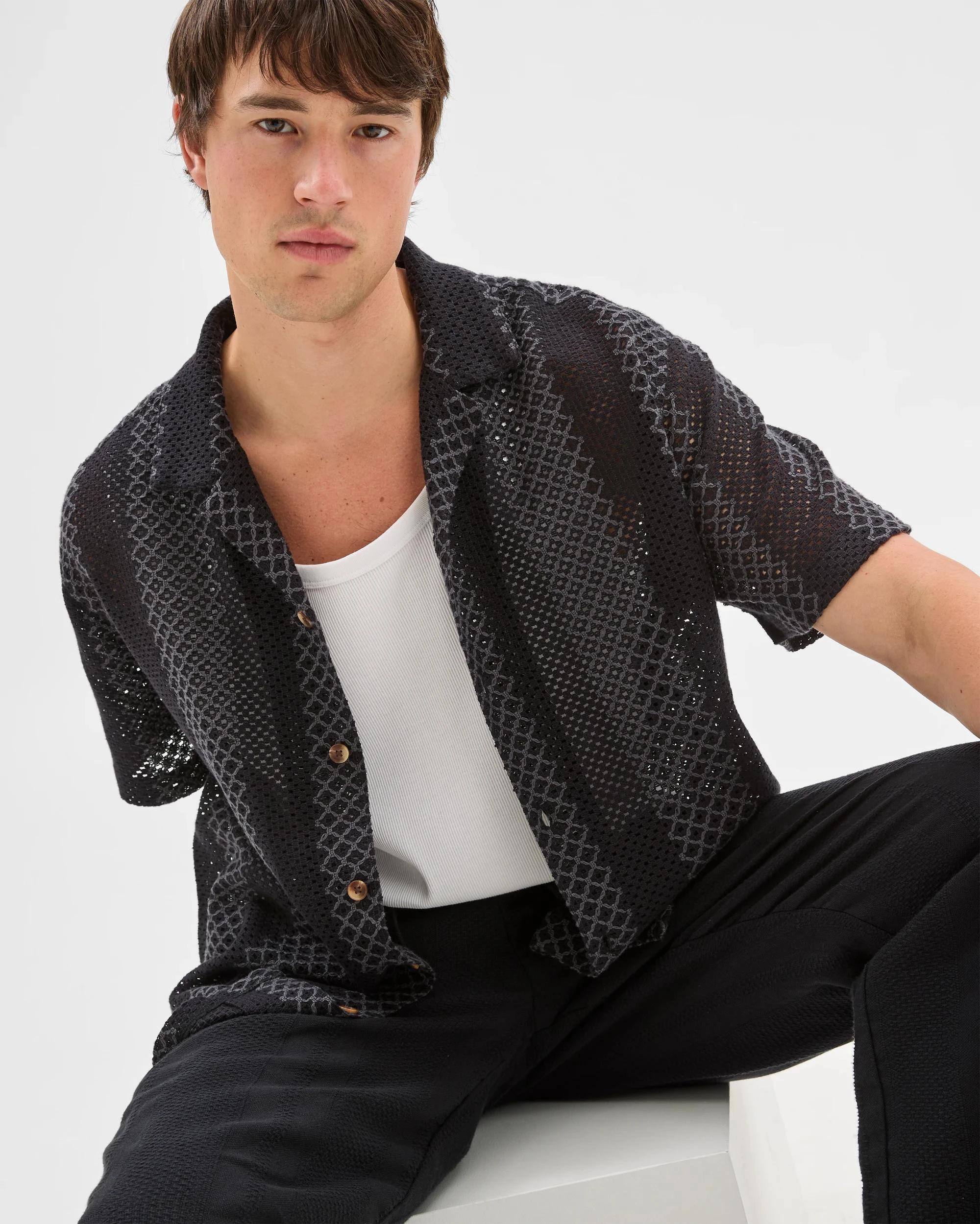 1 Australian Cotton Blend Woven Shirt - Commons BLACK, 1 of 7
