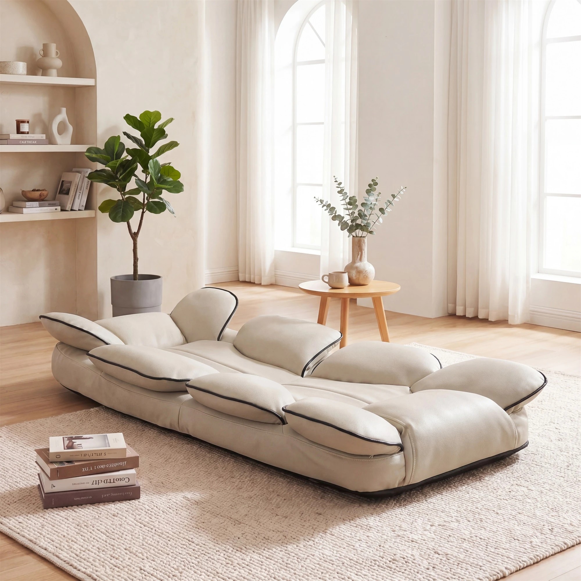2 Costway Swivel Floor Gaming Chair Folding Lounge Recliner Lazy Sofa Couch 8-Position Adjustable - Beige, 2 of 4