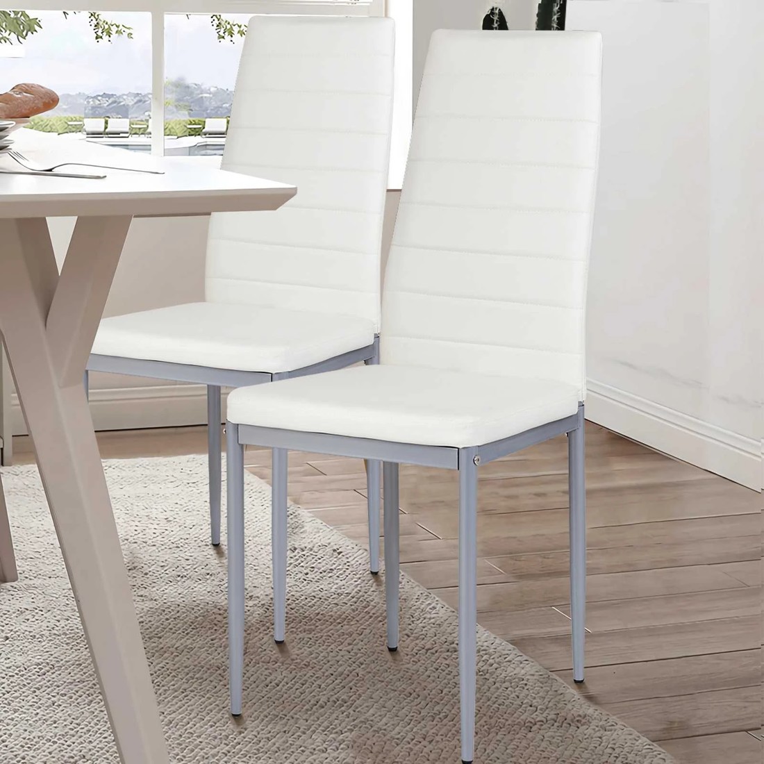 9 Costway 4x PVC Leather Dining Chairs Upholstered Armless Seat, 9 of 9