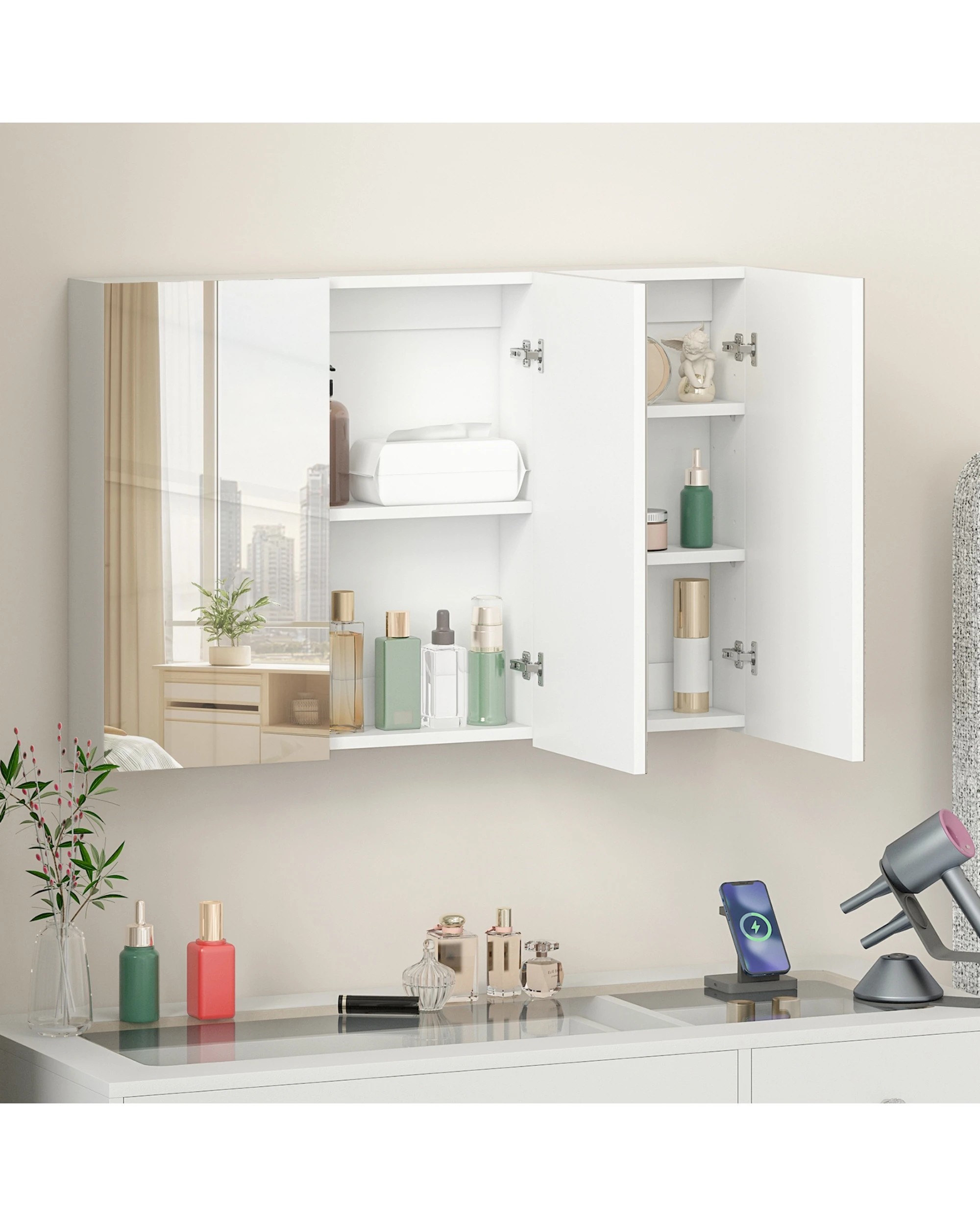 3 Advwin 900 x 600mm Cabinet LED Medicine Storage Unit 3 Door Mirror Shaving Cupboard w/ Adjustable Shelve, 3 of 10