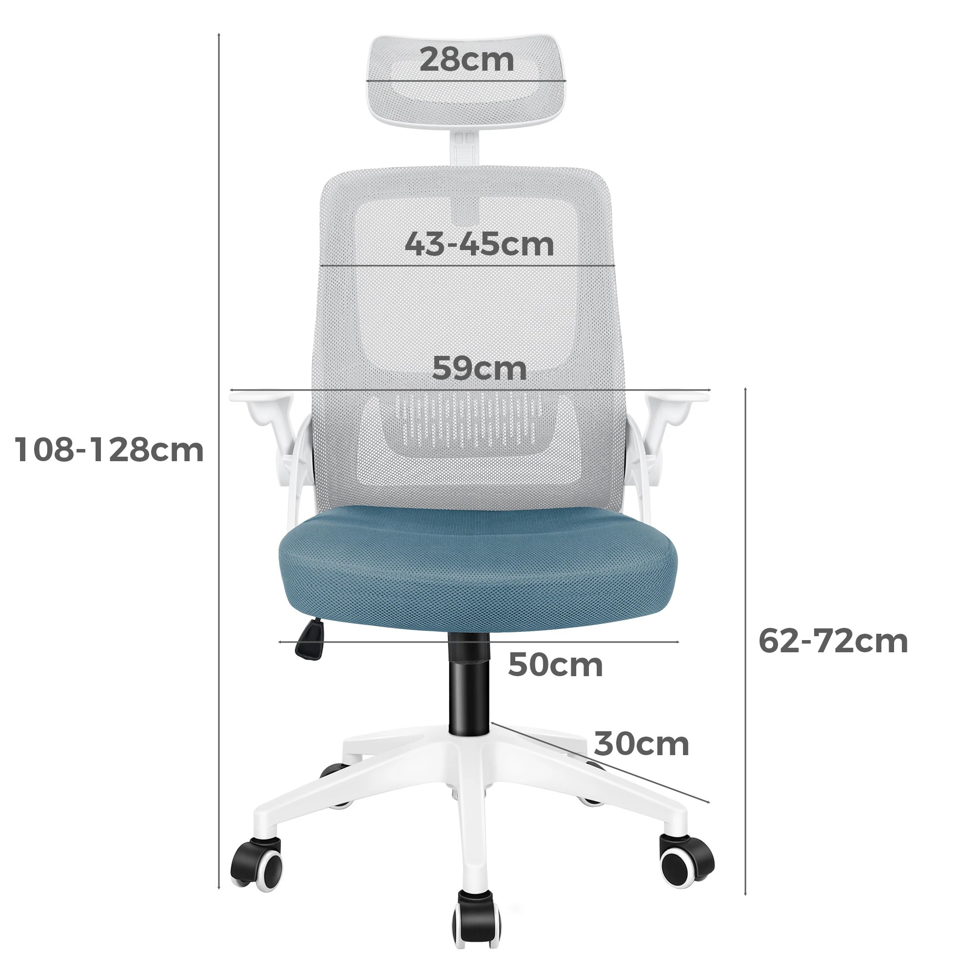 6 Alfordson Mesh Office Chair Executive Fabric Seat Tilt Gaming Computer - Blue Grey, 6 of 10