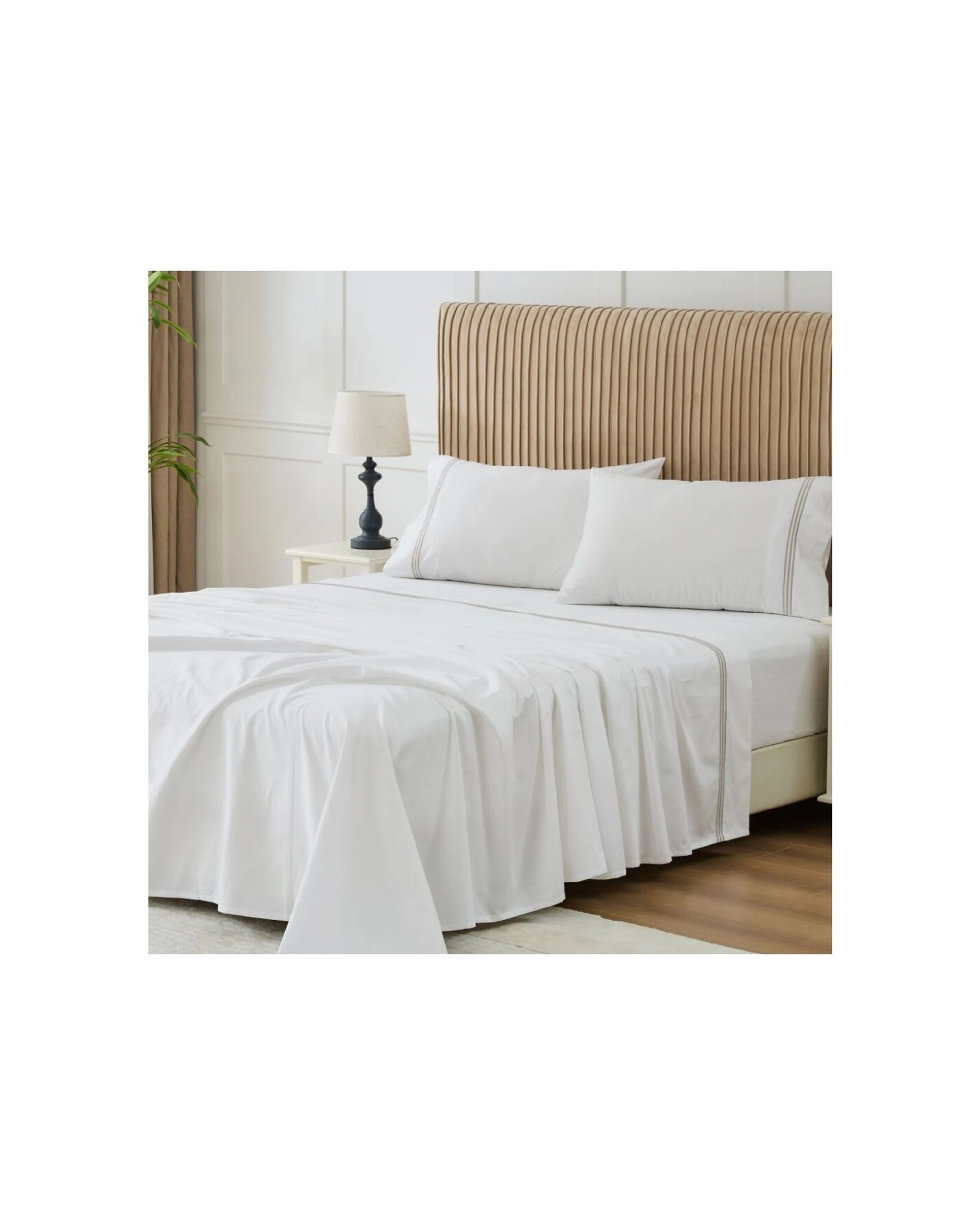 2 Grosvenor House 500TC Egyptian Cotton Hotel Embroidered Bed Bedding Sheet Set - Queen Bed - White, 2 of 8