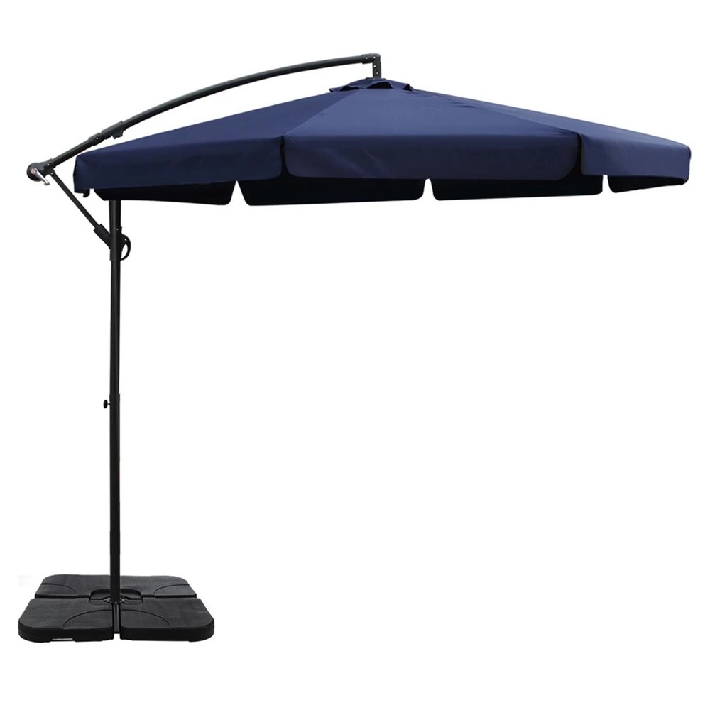 2 Instahut 3m Outdoor Umbrella w/Base Cantilever Garden Beach Patio - Blue, 2 of 6