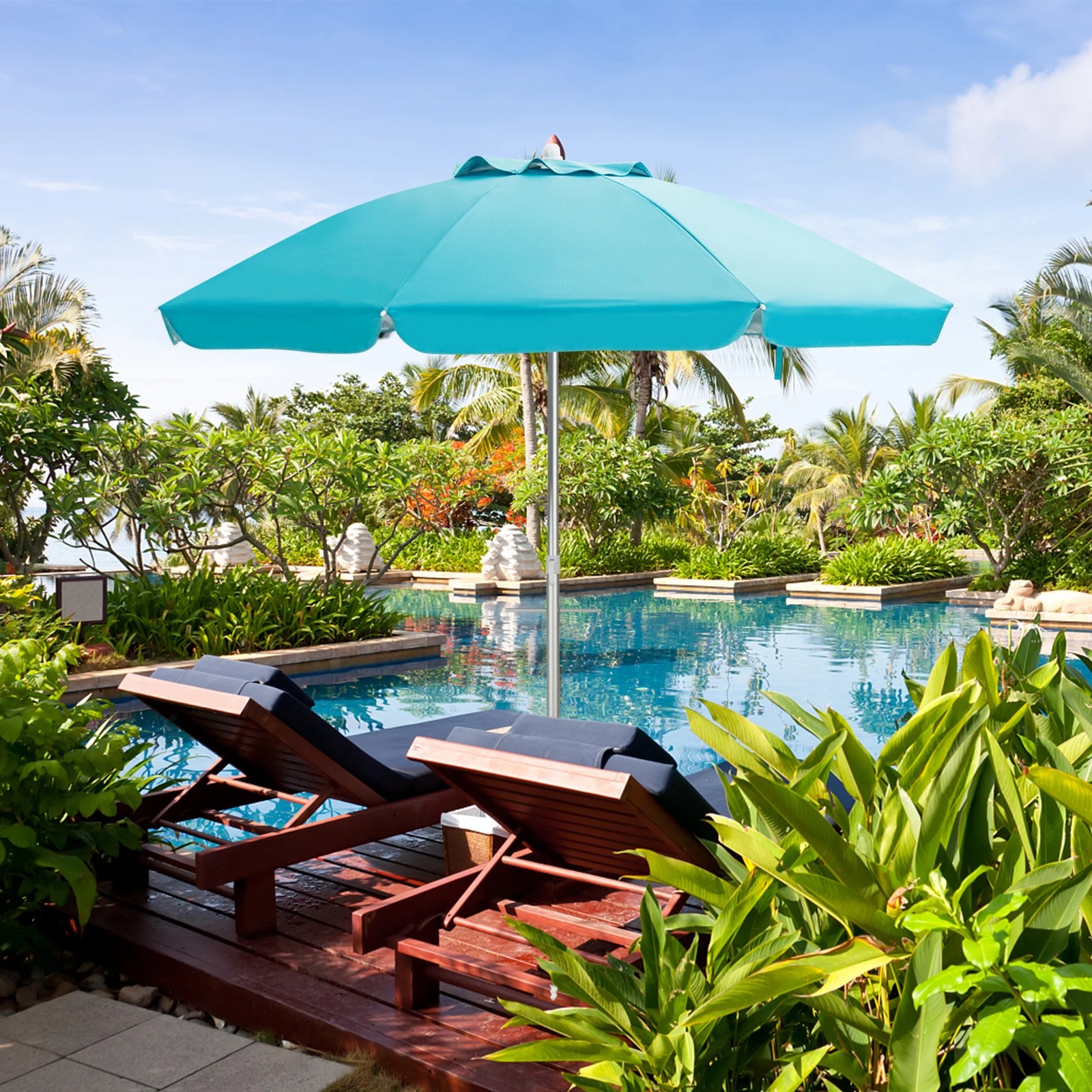 3 Costway Outdoor Umbrella Beach Canopy Sun Shade Aluminium Tilting Parasol Shelter UPF50+ - Blue, 3 of 3
