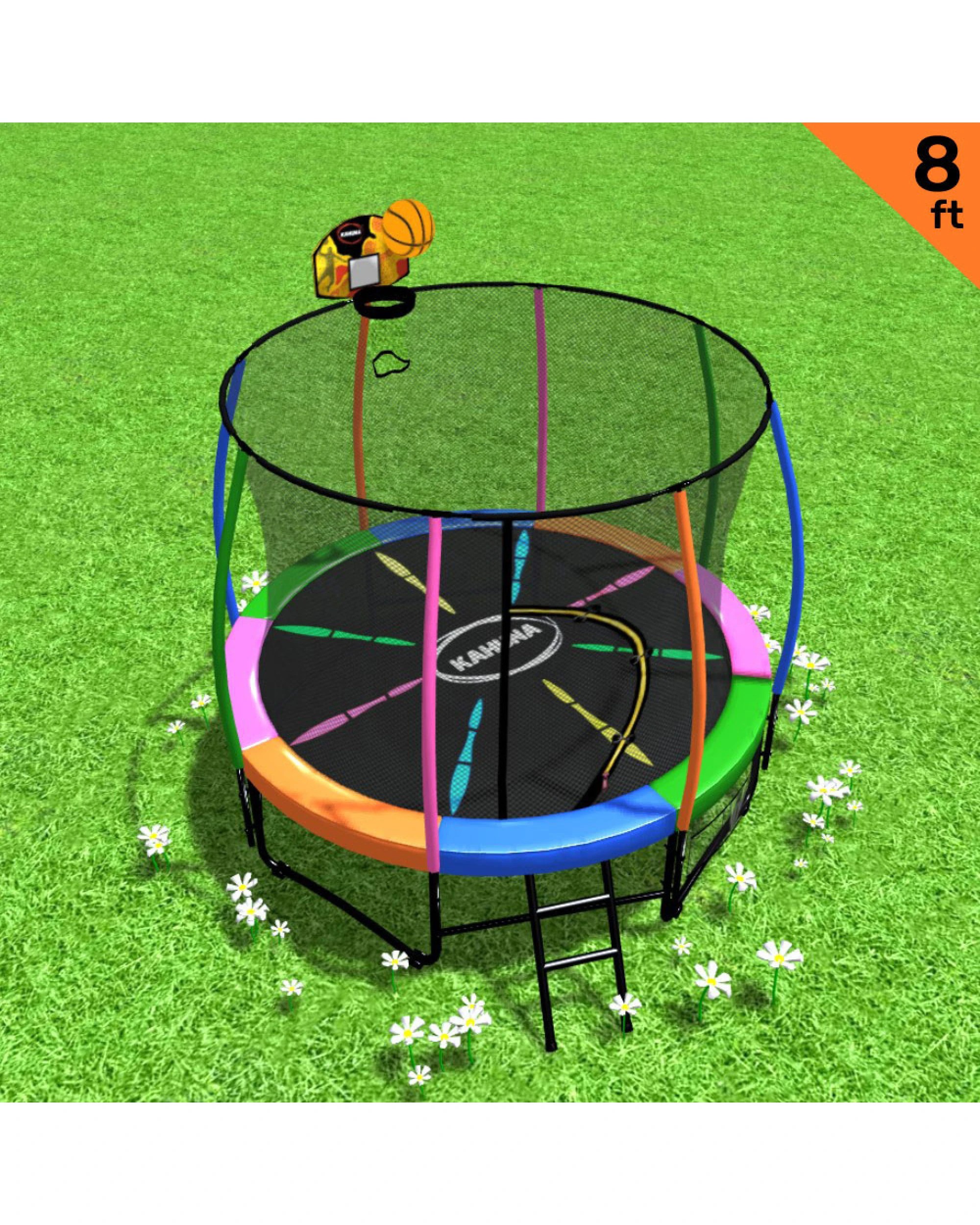 4 Kahuna Trampoline 8 Ft With L.e.d Basketball Set - Rainbow, 4 of 10