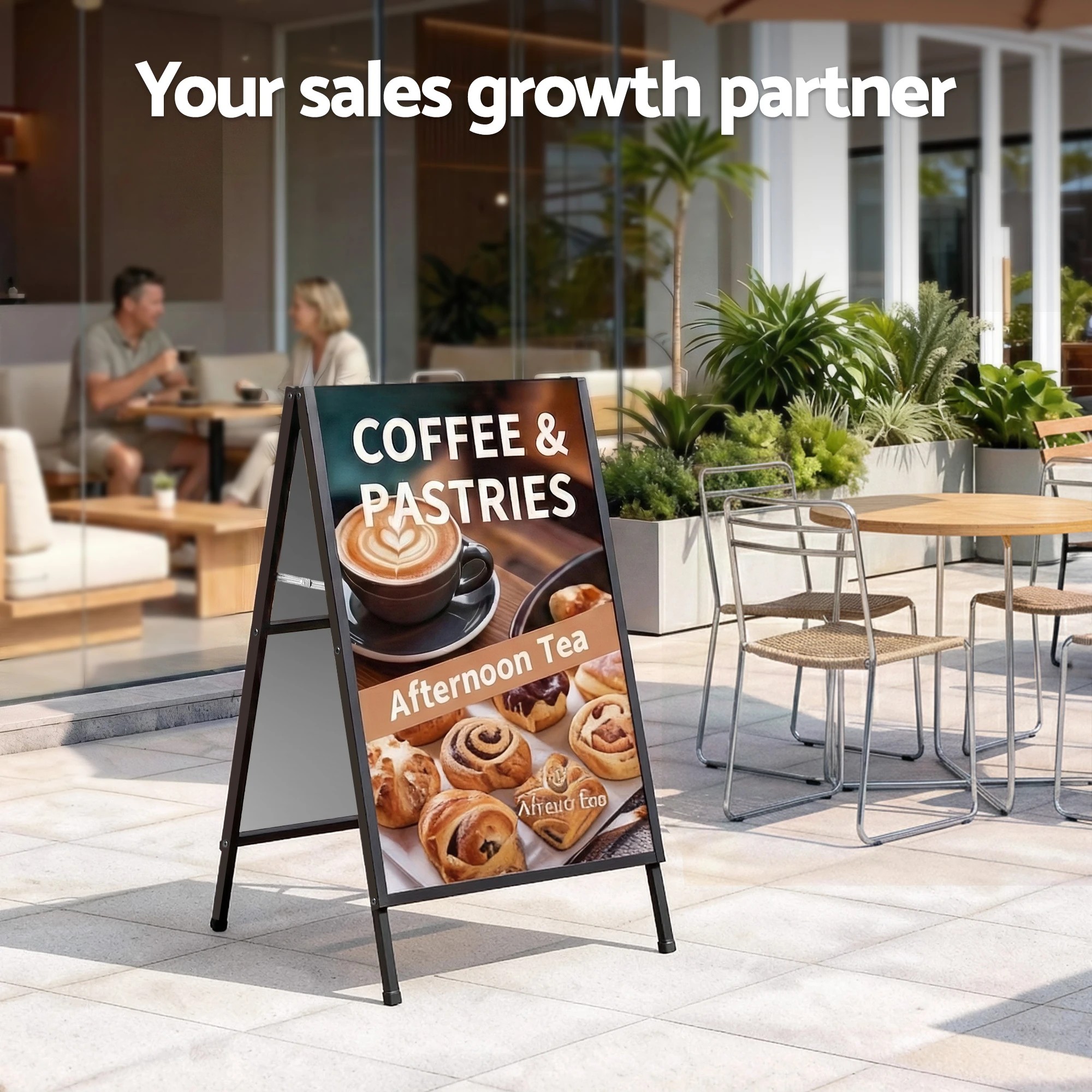 2 A1 Frame Sign Stand Double Sided Poster Display Board Outdoor Advertising 60x90cm - Black, 2 of 7