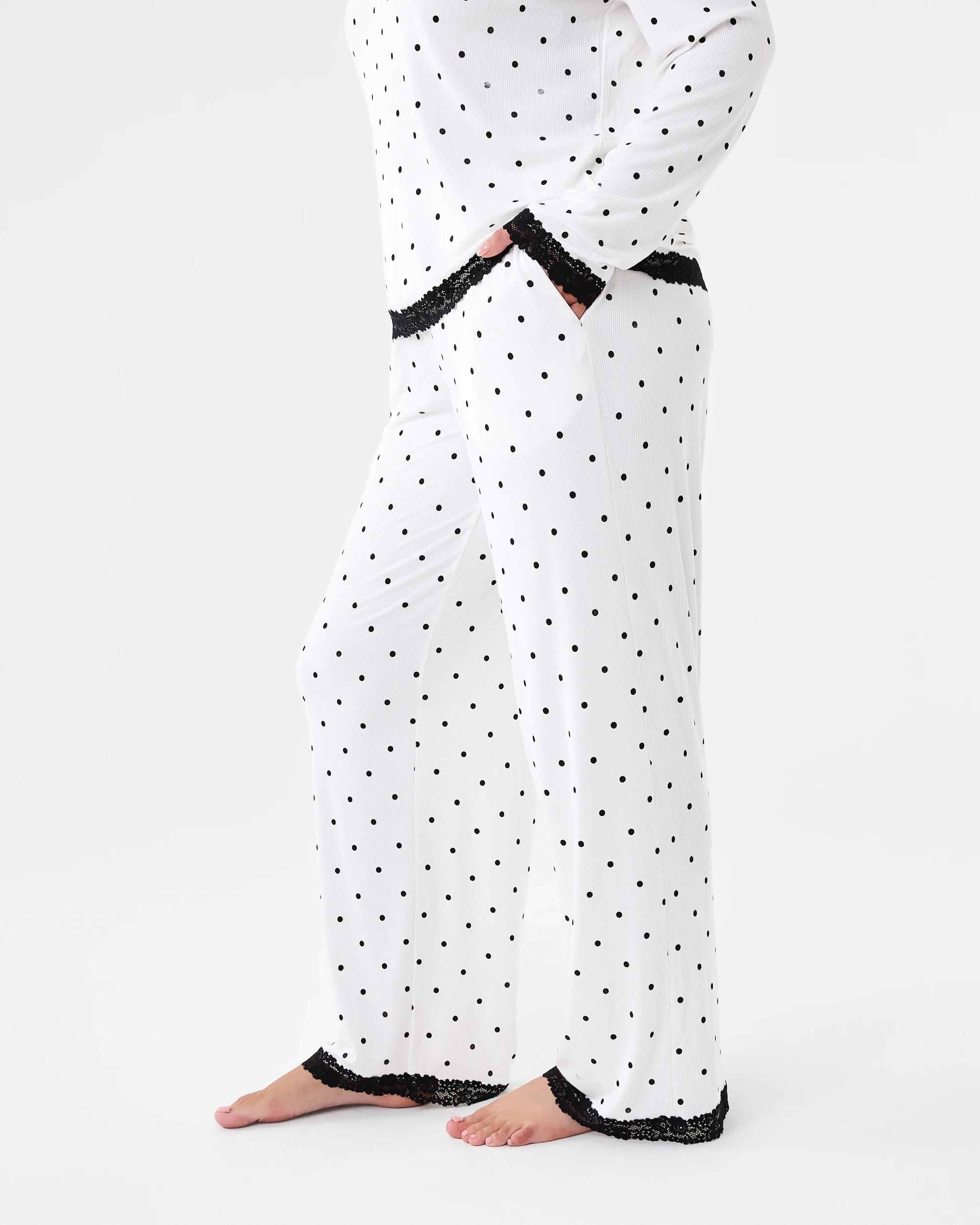 2 Viscose Rib Lace Trim Pants Dots White, 2 of 7