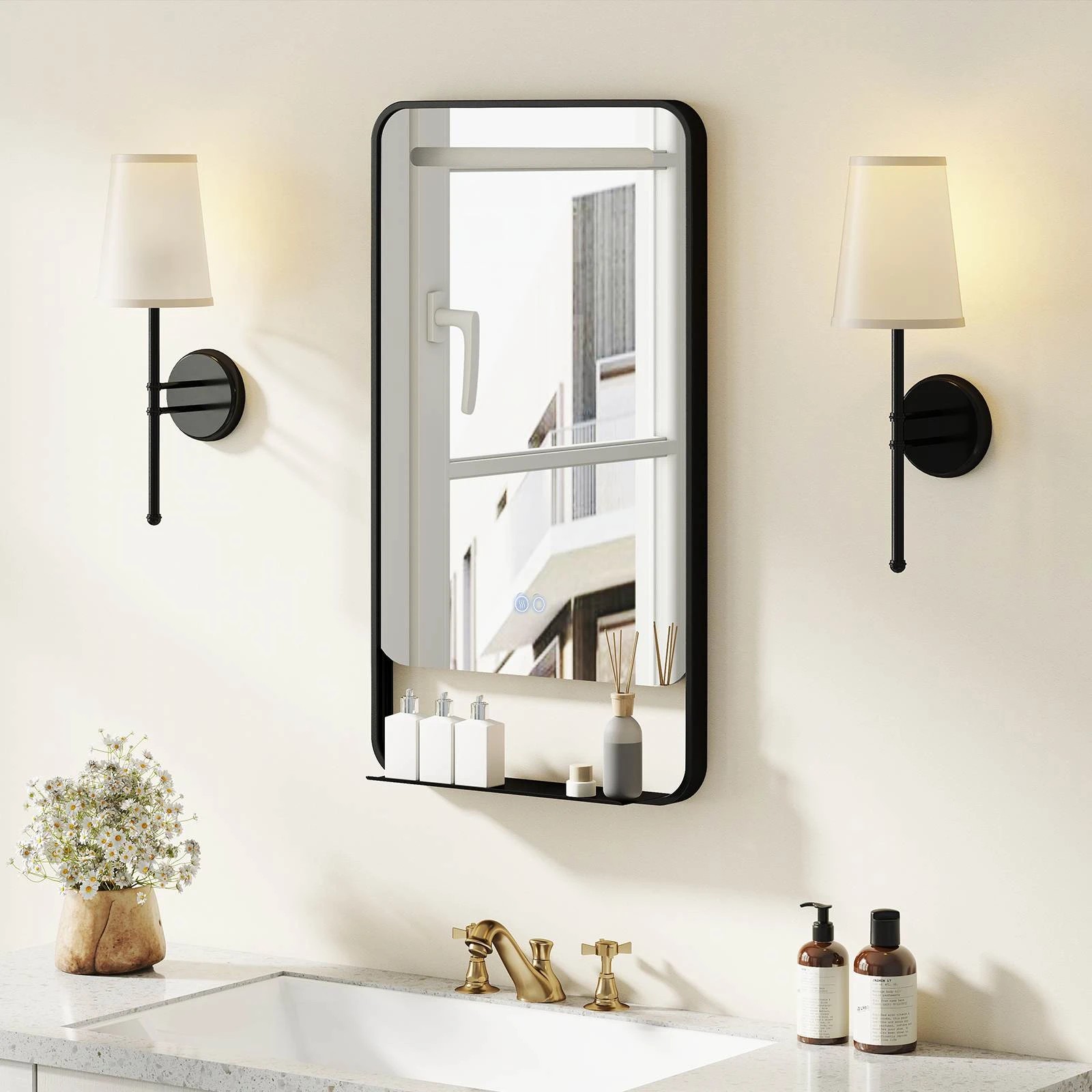 2 Costway 88.5x50cm LED Bathroom Mirror Vanity Mirror Aluminum Frame w/3 Color Light, 2 of 3