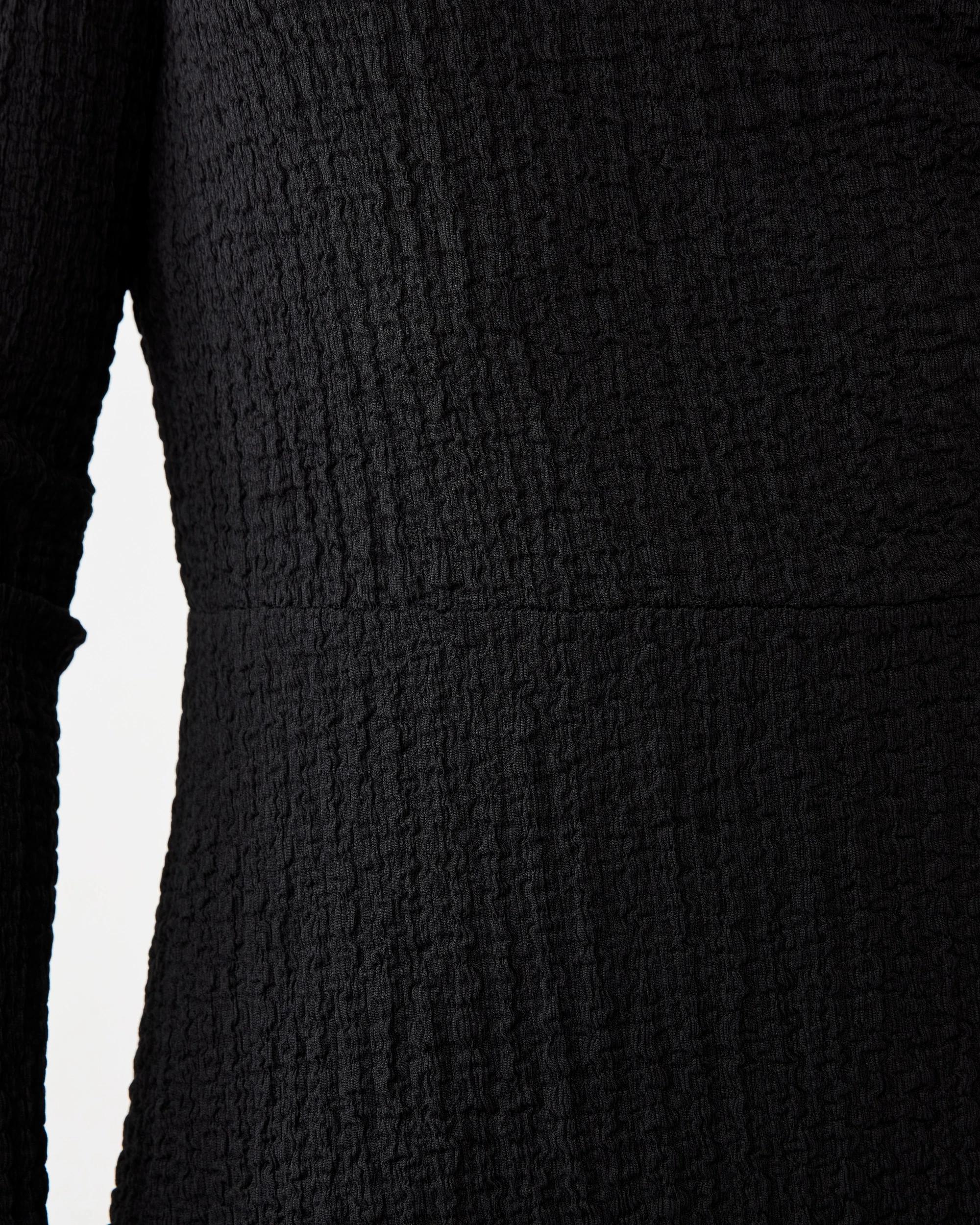6 Long Sleeve Crinkle Asymmetric Mini Dress Black, 6 of 8