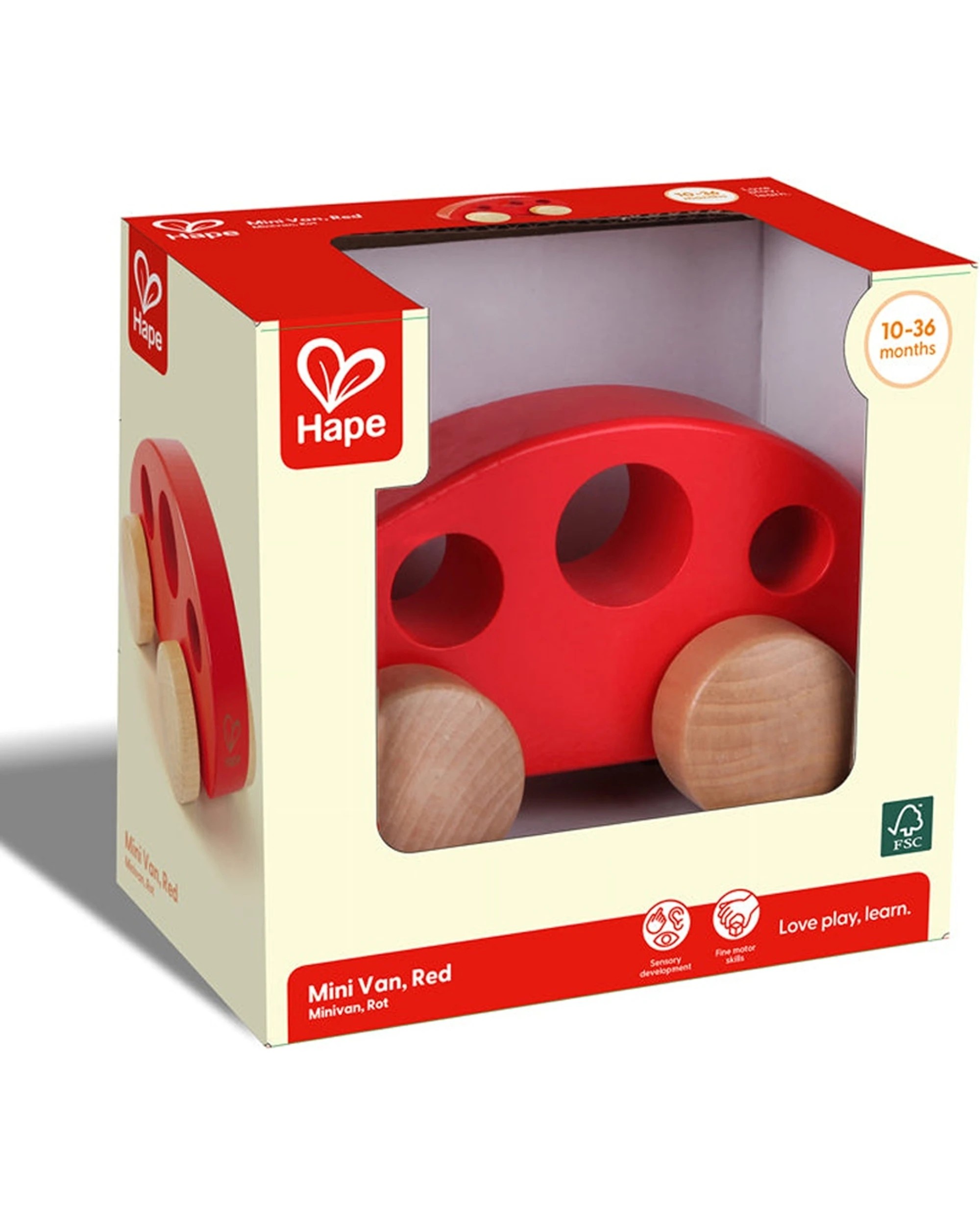 2 Hape Mini Van Wooden Toy Vehicle 12.4x7.2x6.4cm Kids - Red, 2 of 3