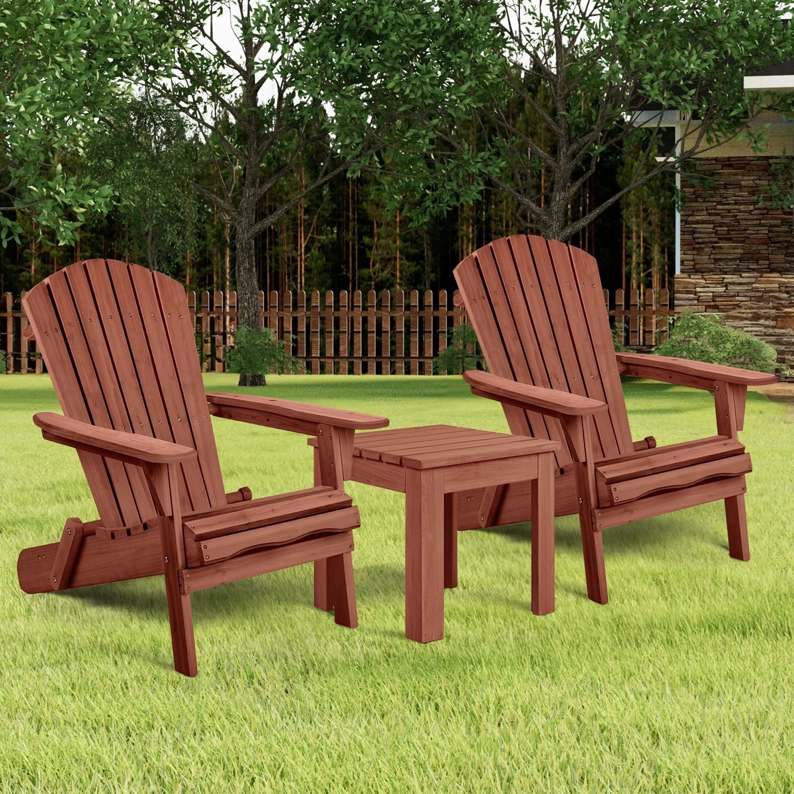 2 Alfordson Adirondack Chairs Table 3PCS Set Wooden Outdoor Furniture Beach - Brown, 2 of 10