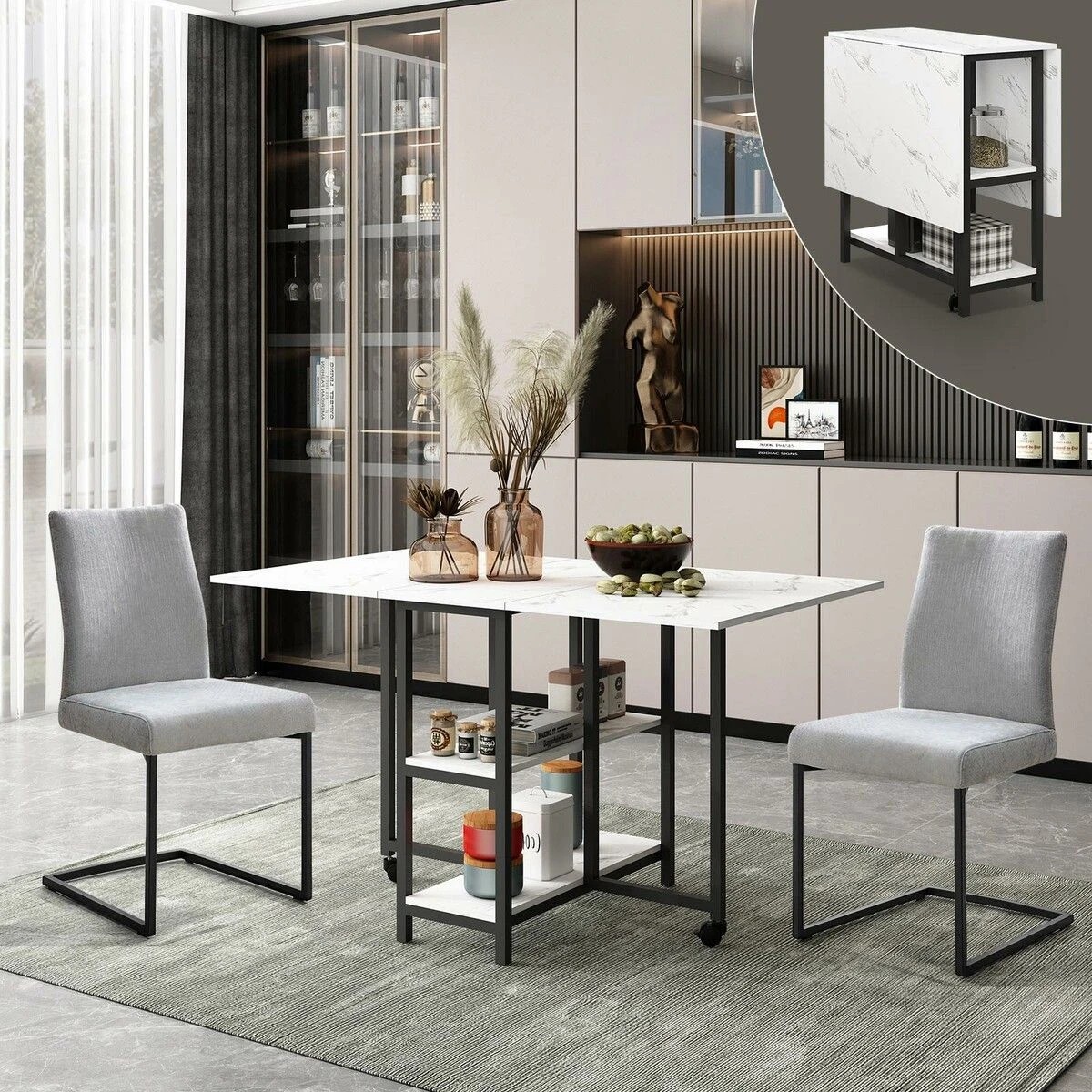 2 LUXSUITE Folding Dining Table Extendable Room Outdoor Furniture, 2 of 6