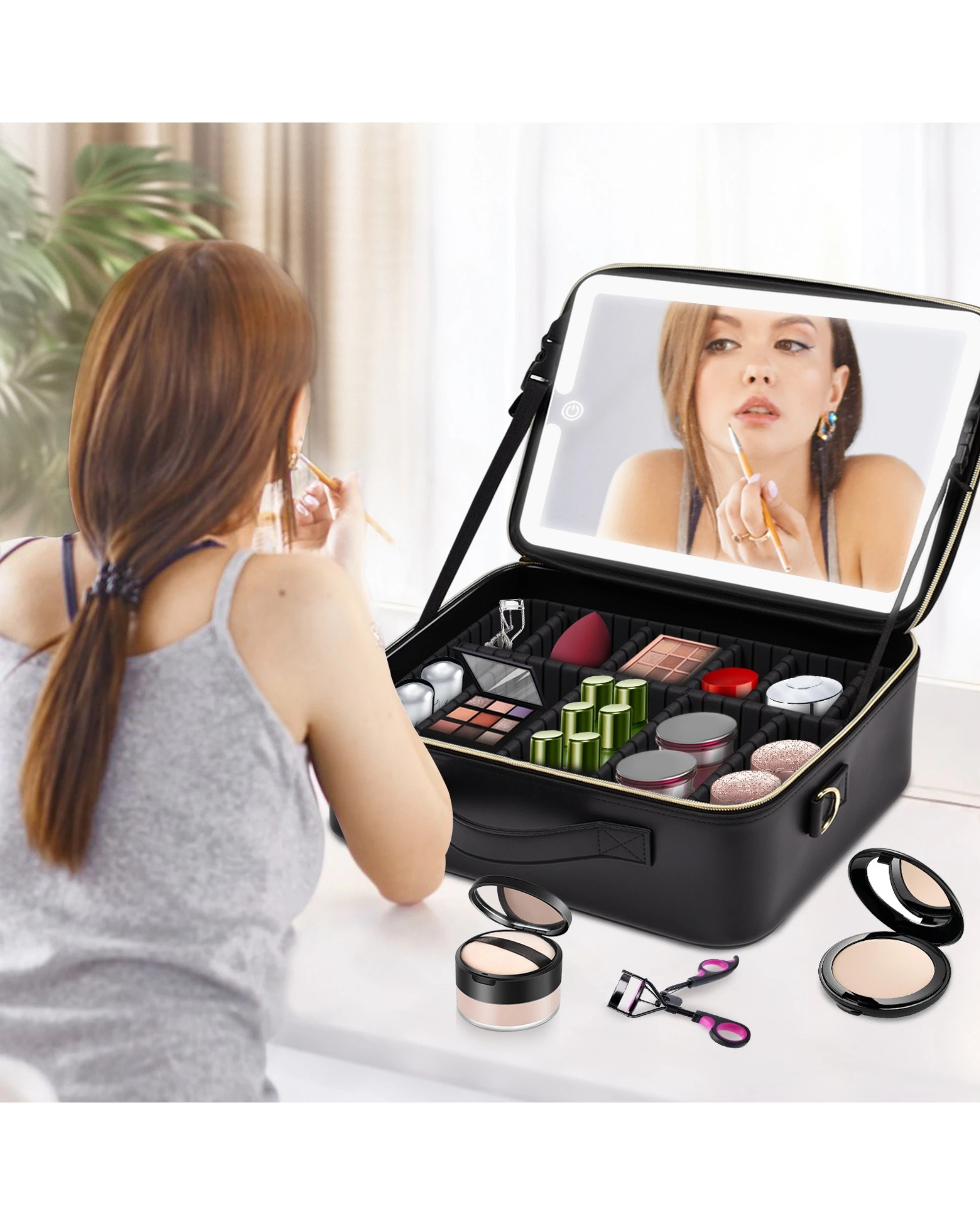 8 Advwin Travel Makeup Bag with LED Mirror -Black, 8 of 8