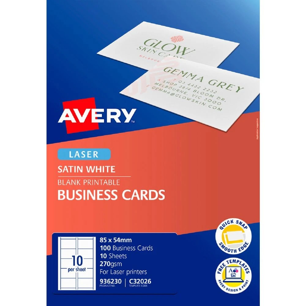 1 Avery Satin Finish Business Cards 85 x 54mm 100 Pack, 1 of 6