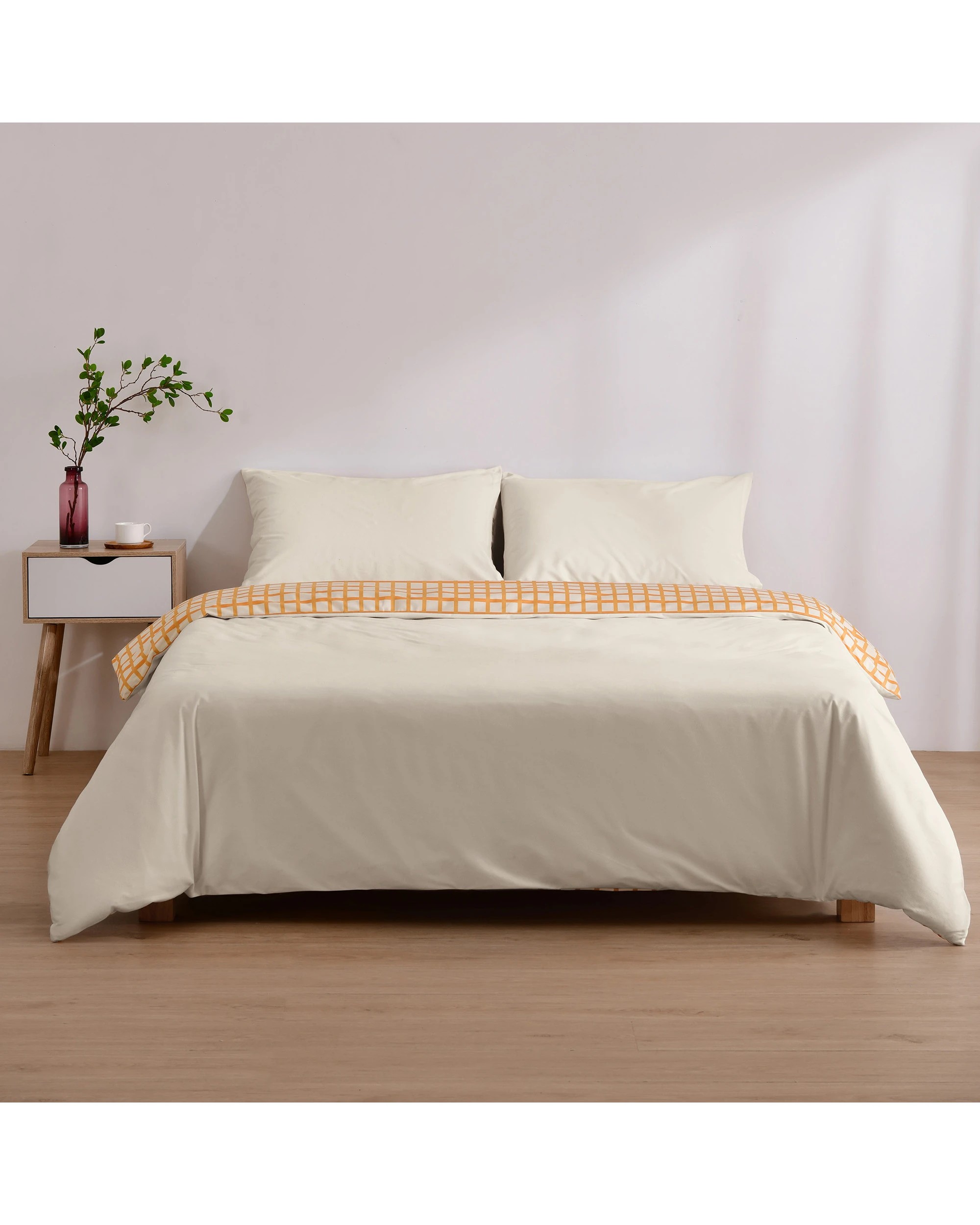 2 Dreamaker Micro Flannel Reversible Grid Quilt Cover Set - Double Bed - Chai, 2 of 9