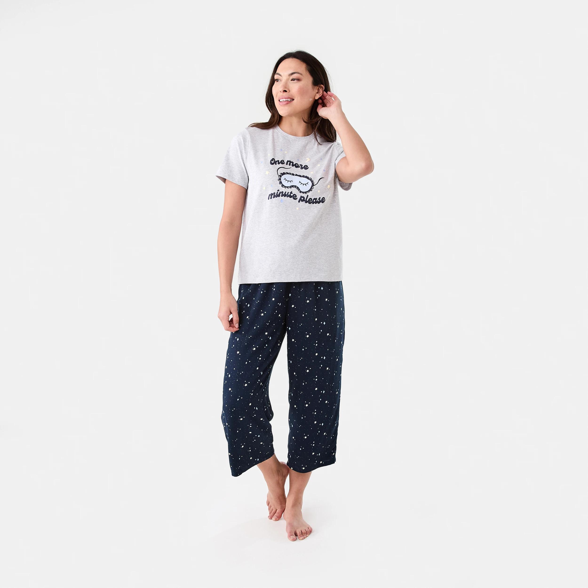 1 Print Knit T-shirt and 3/4 Woven Pants Pyjama Set Sleepy, 1 of 7
