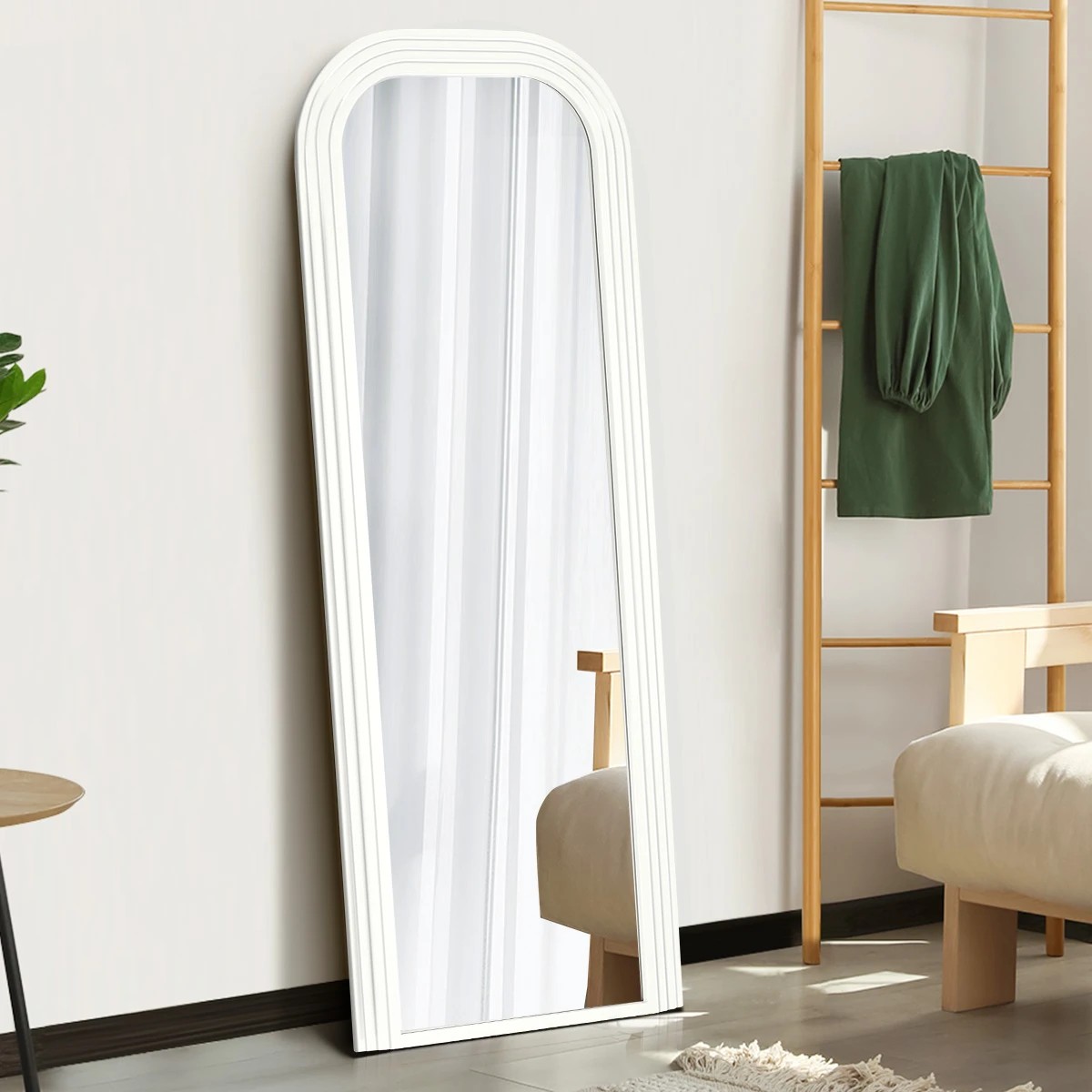 4 Oikiture Full Length Arch Mirror 165x60cm Wood Top Rounded Corner Bedroom - White, 4 of 10