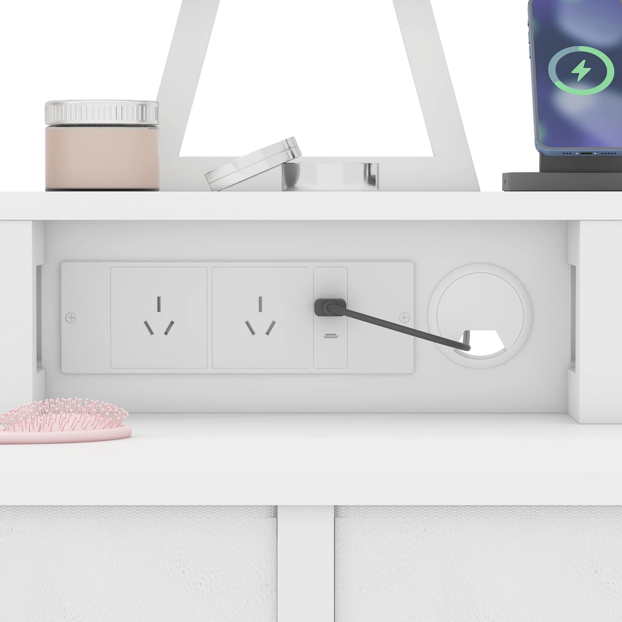 4 Adwin Dressing Table Set with Mirror Charging Station - White, 4 of 7