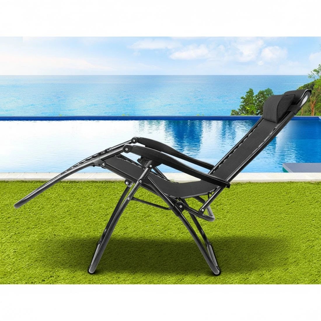 4 Gardeon 2PC Zero Gravity Chair Folding Outdoor Recliner Adjustable Sun Lounge - Black, 4 of 6