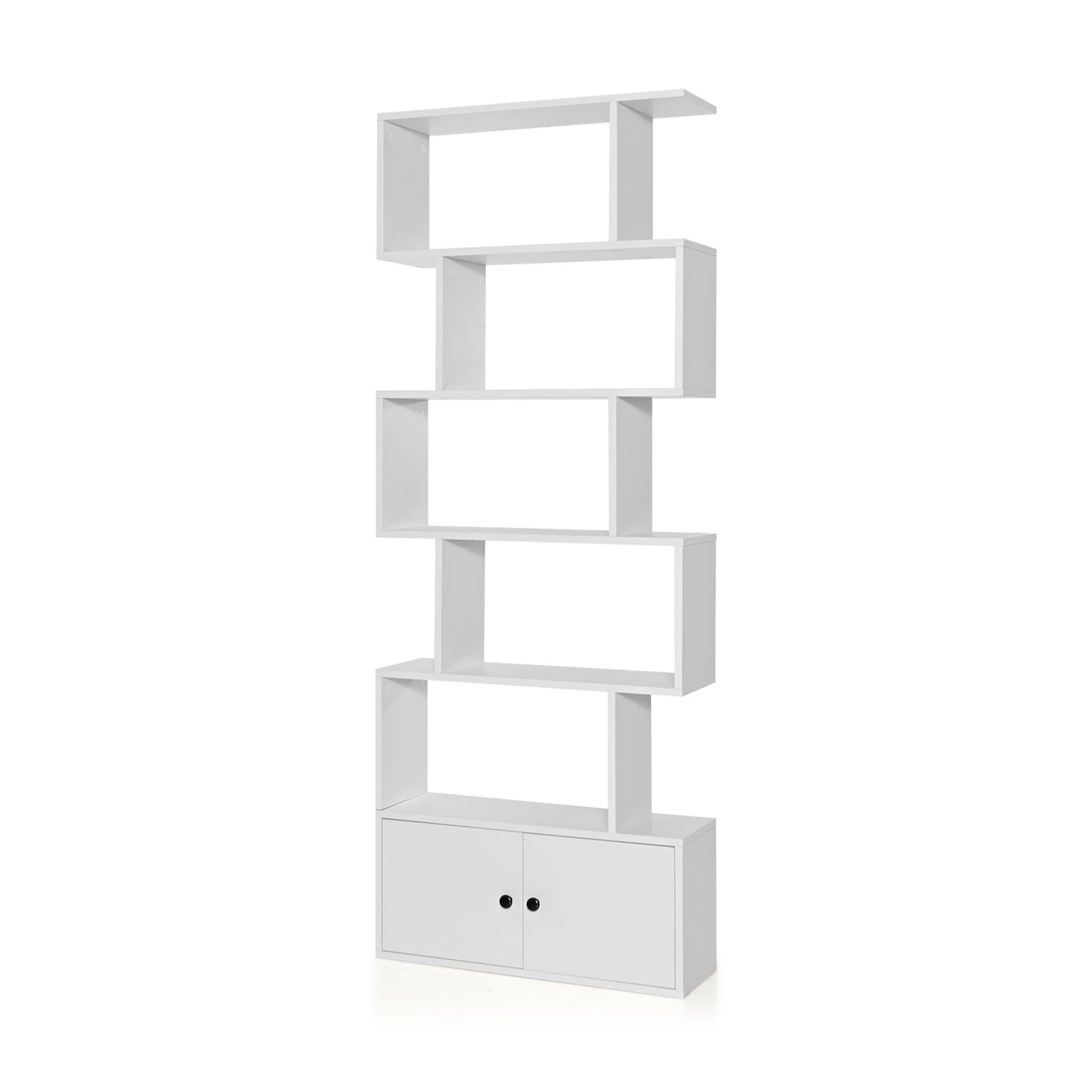 1 Costway 6-tier Bookcase Wood Bookshelf S-shaped Display Shelf Storage Cabinet - White, 1 of 4