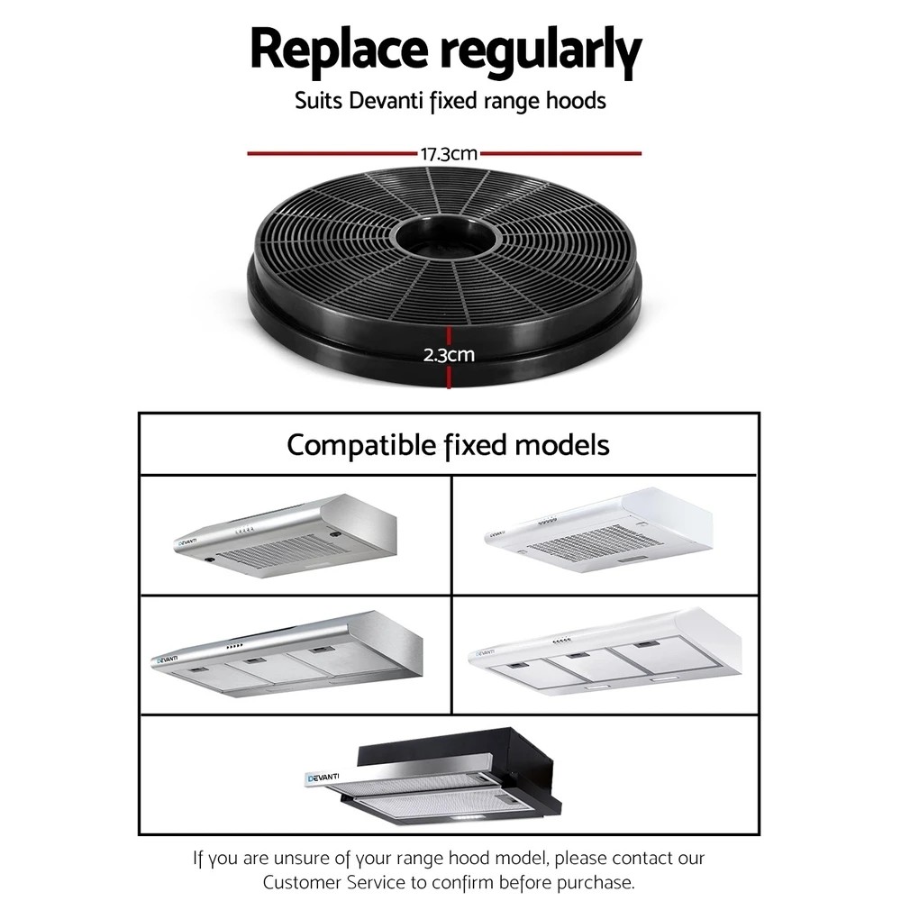 2 Devanti 17cm Range Hood Carbon Charcoal Filters Replacement - Black, 2 of 6