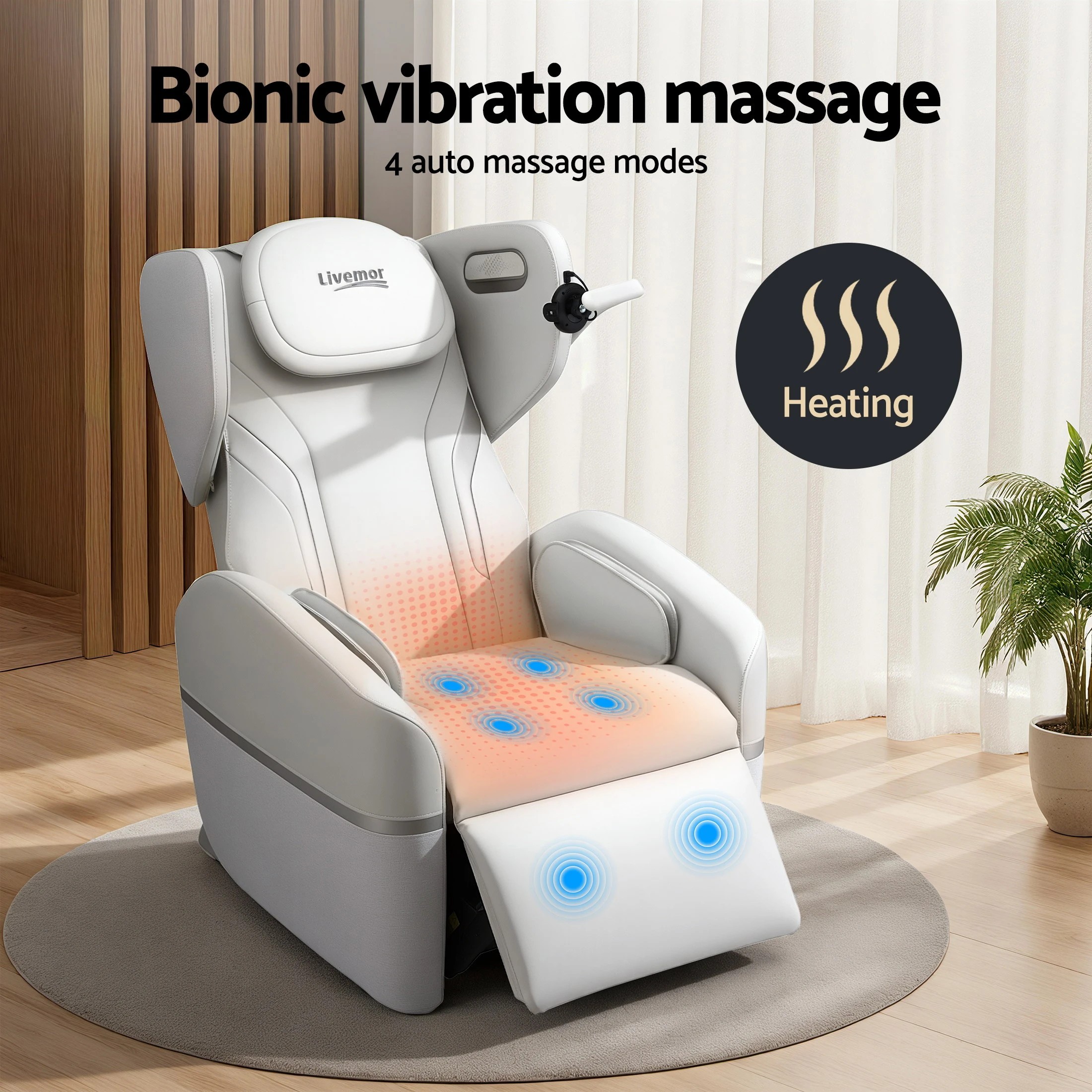 3 Livemor Massage Chair Electric Vibration Recliner Chair - Beige, 3 of 5